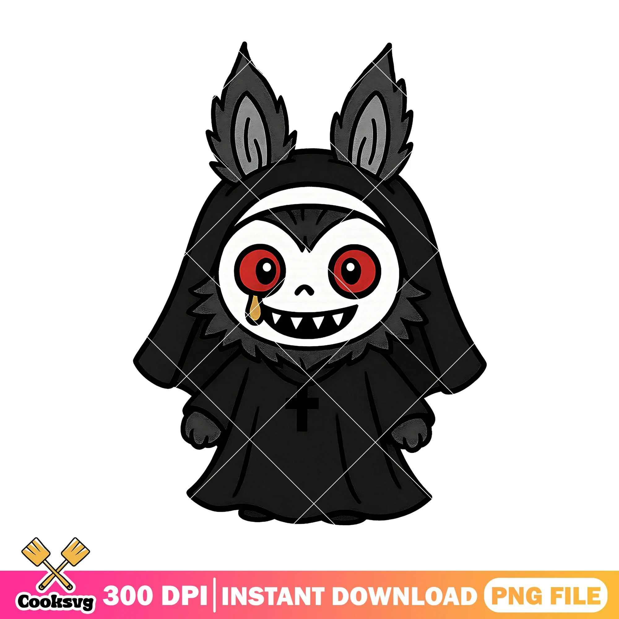 Labubu with valak outfit png, valak halloween png, labubu horror png