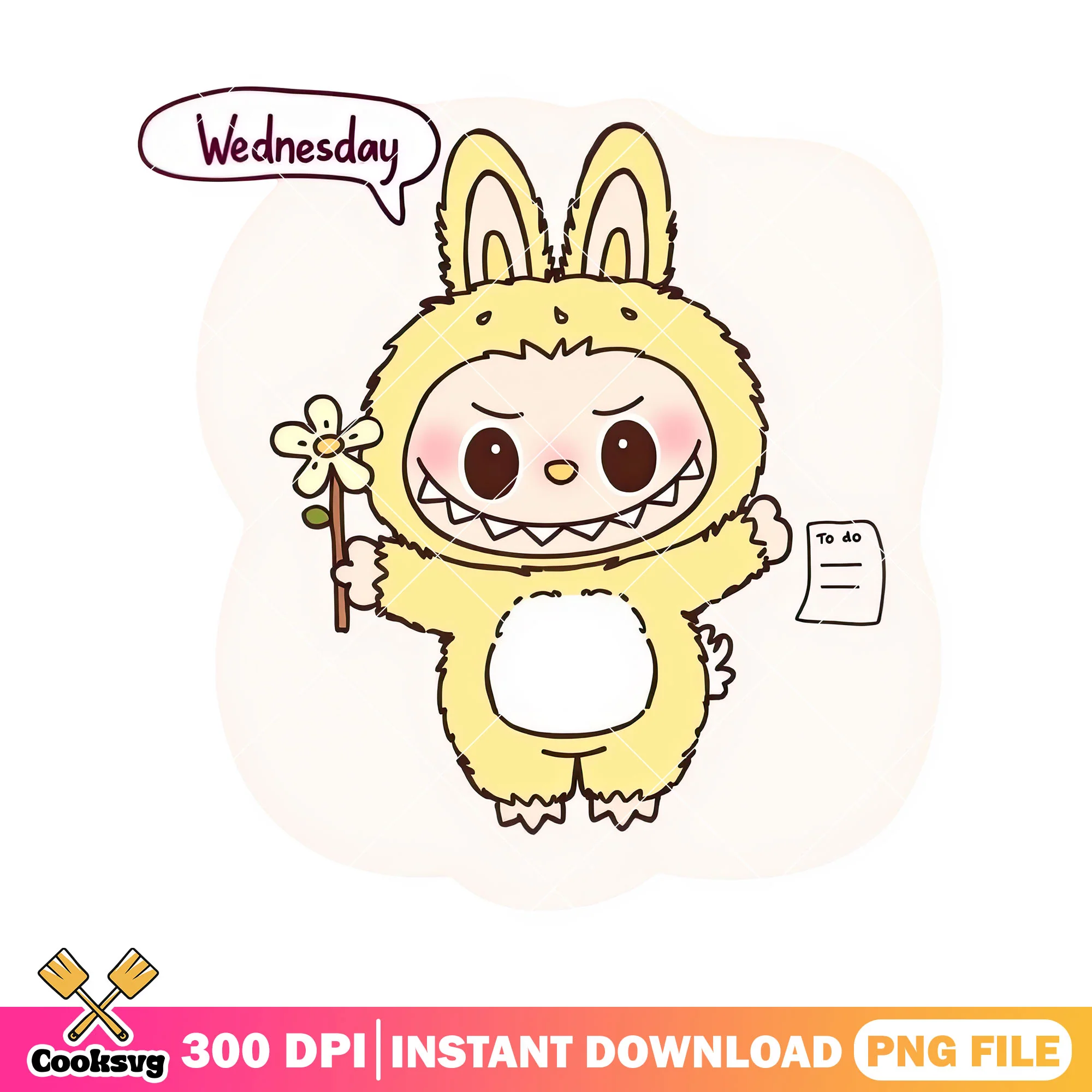 Labubu with wednesday png, yellow labubu png, labubu hehe png