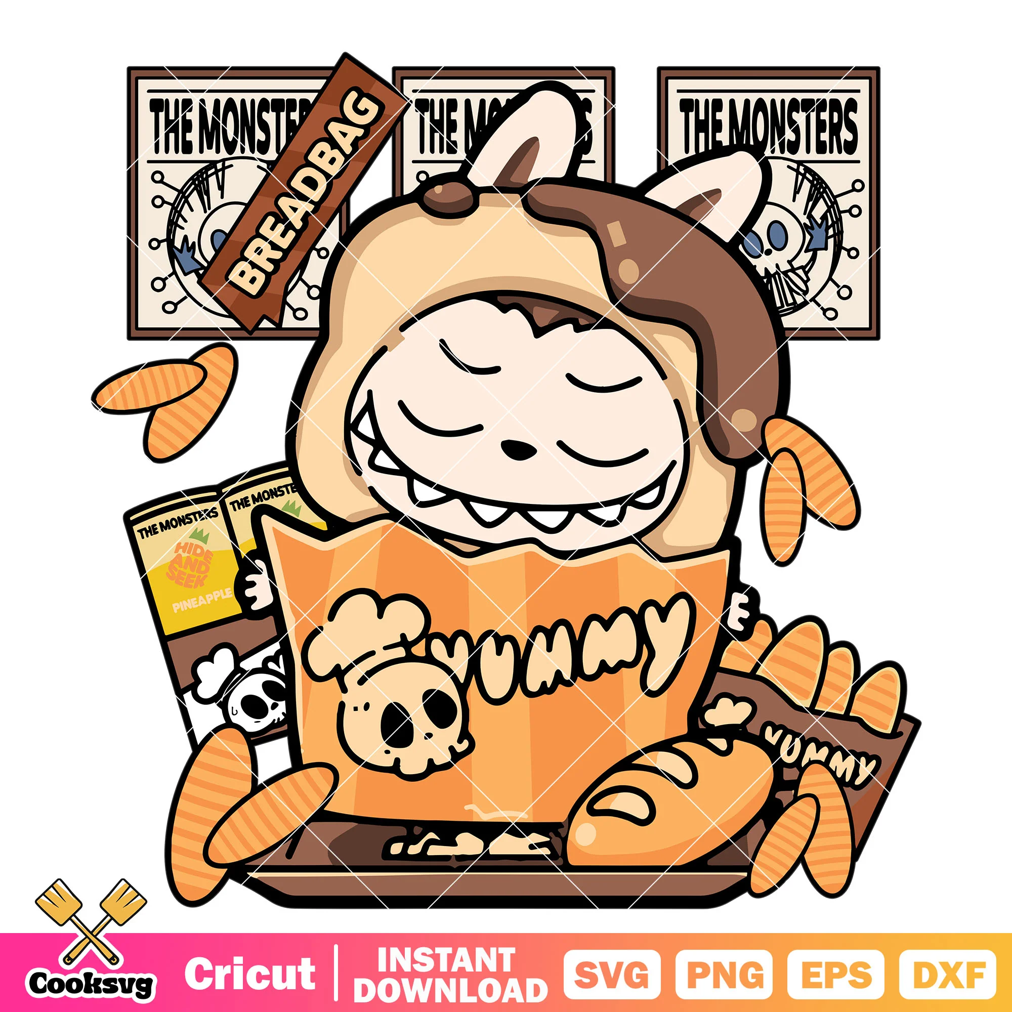 Labubu Yummy Bread Svg, labubu popmart svg, labubu bread svg