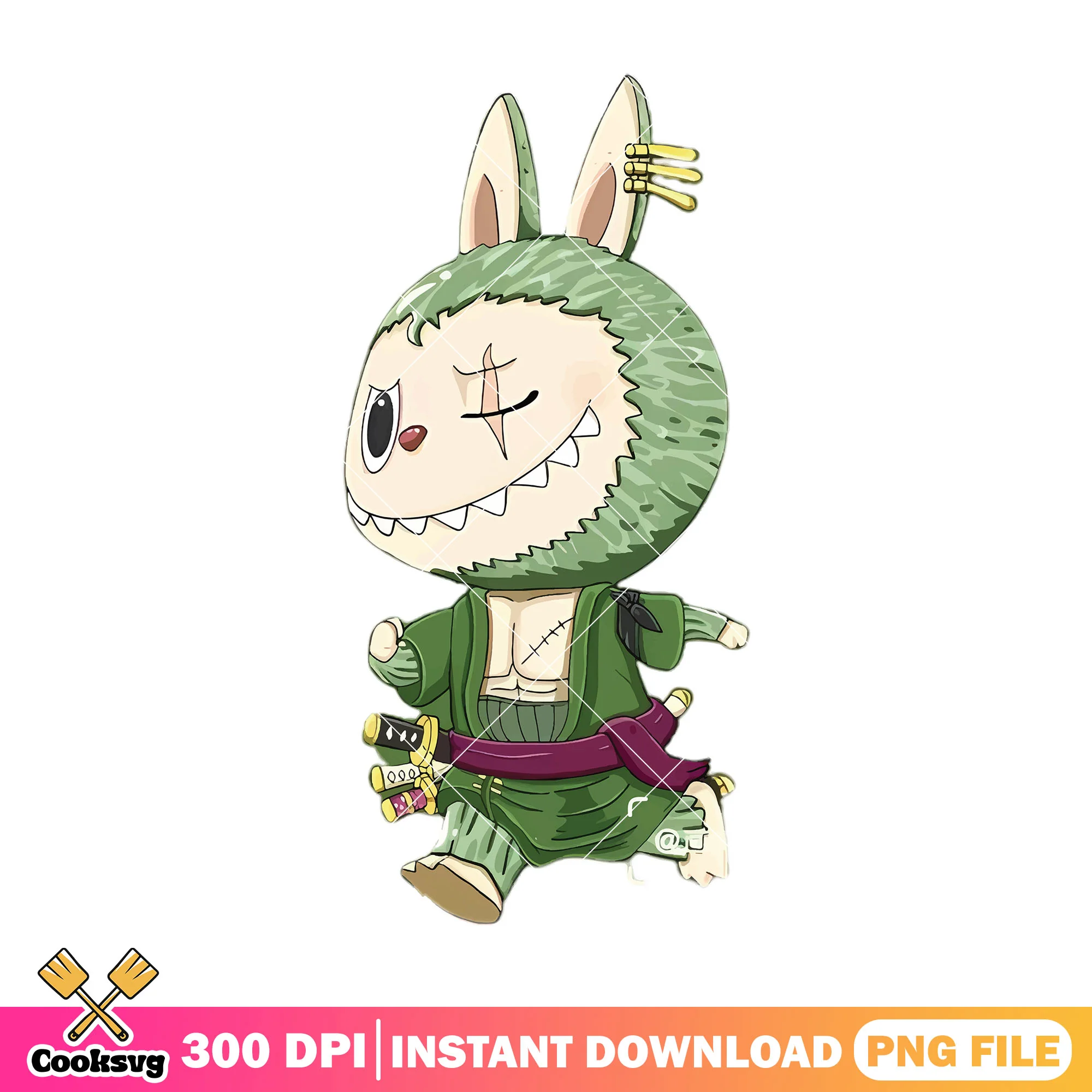 Labubu zoro costume png, labubu one piece png, labubu green png