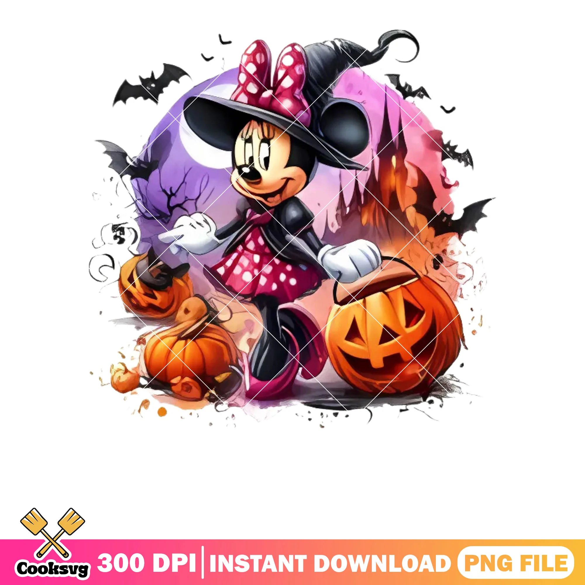Lady minnie and the pumpkin png, spooky castle png, witch costume png
