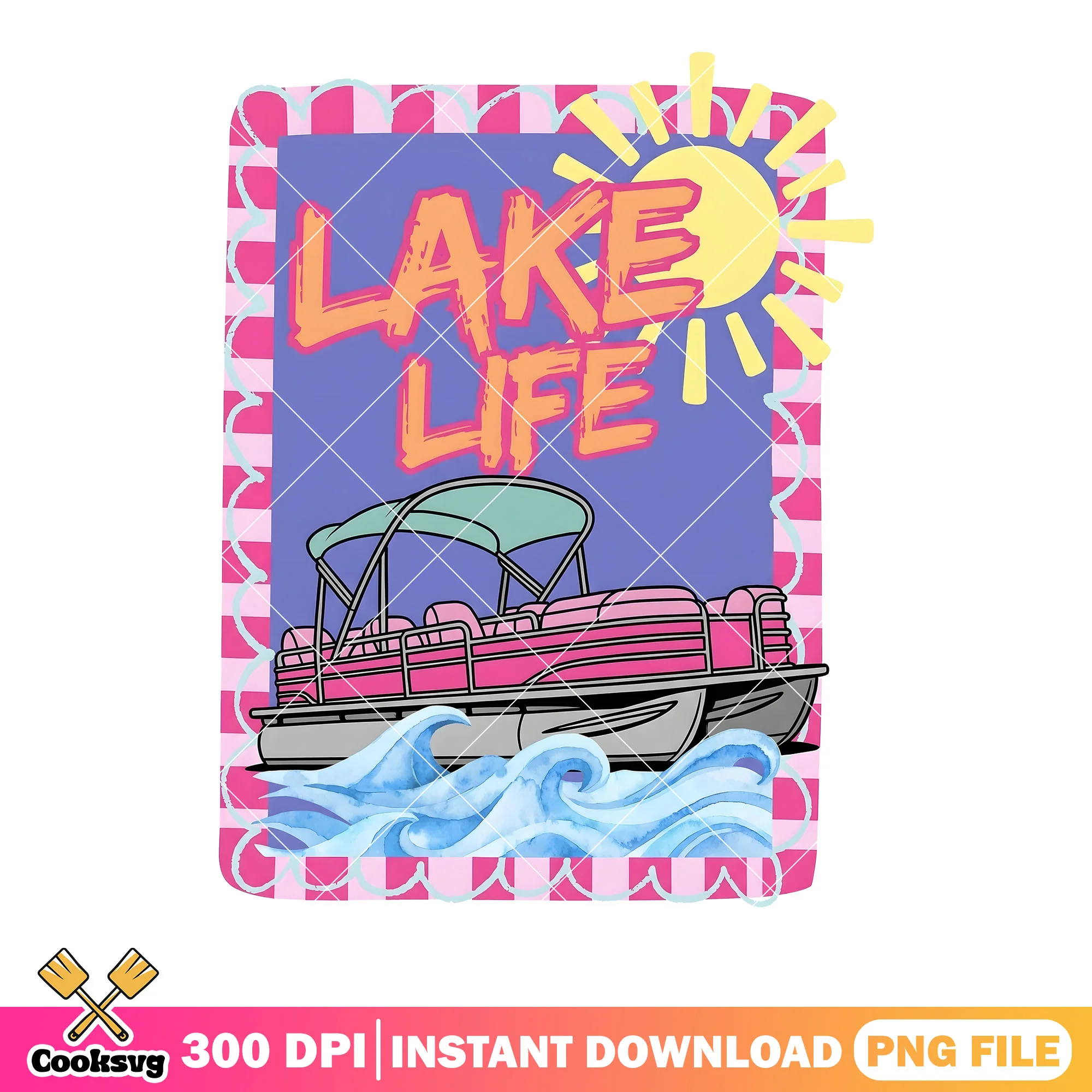 Lake life stamp png, collection stamp png, summer vibes png