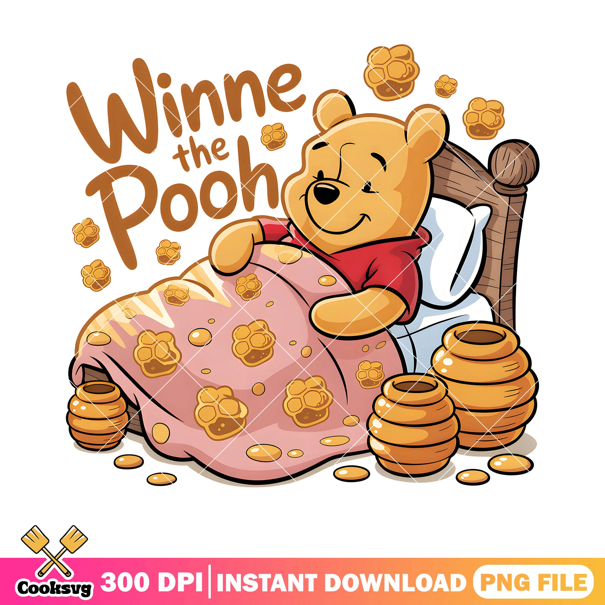 Lazy bed pooh and honey png, disney pooh png, honey bear pooh png