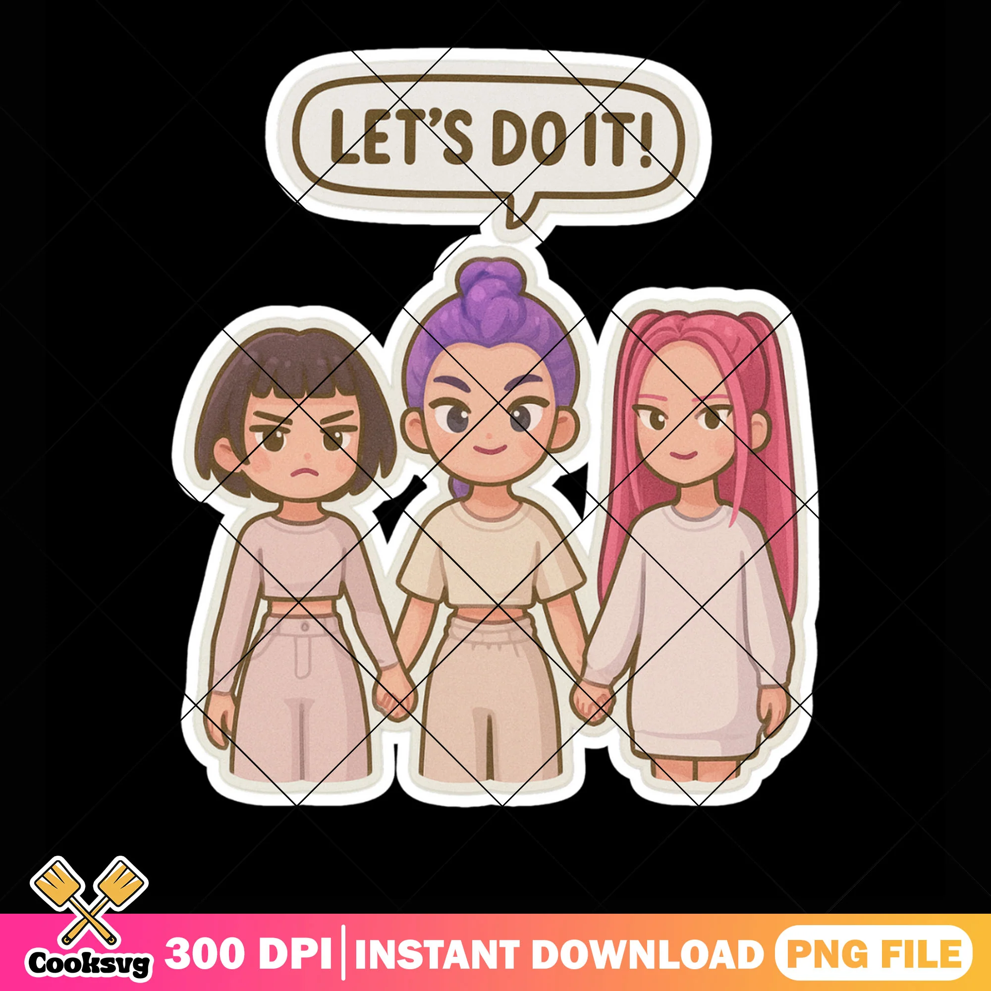 Lets do it huntrix golden png sticker, huntrix song png, huntrix girl png