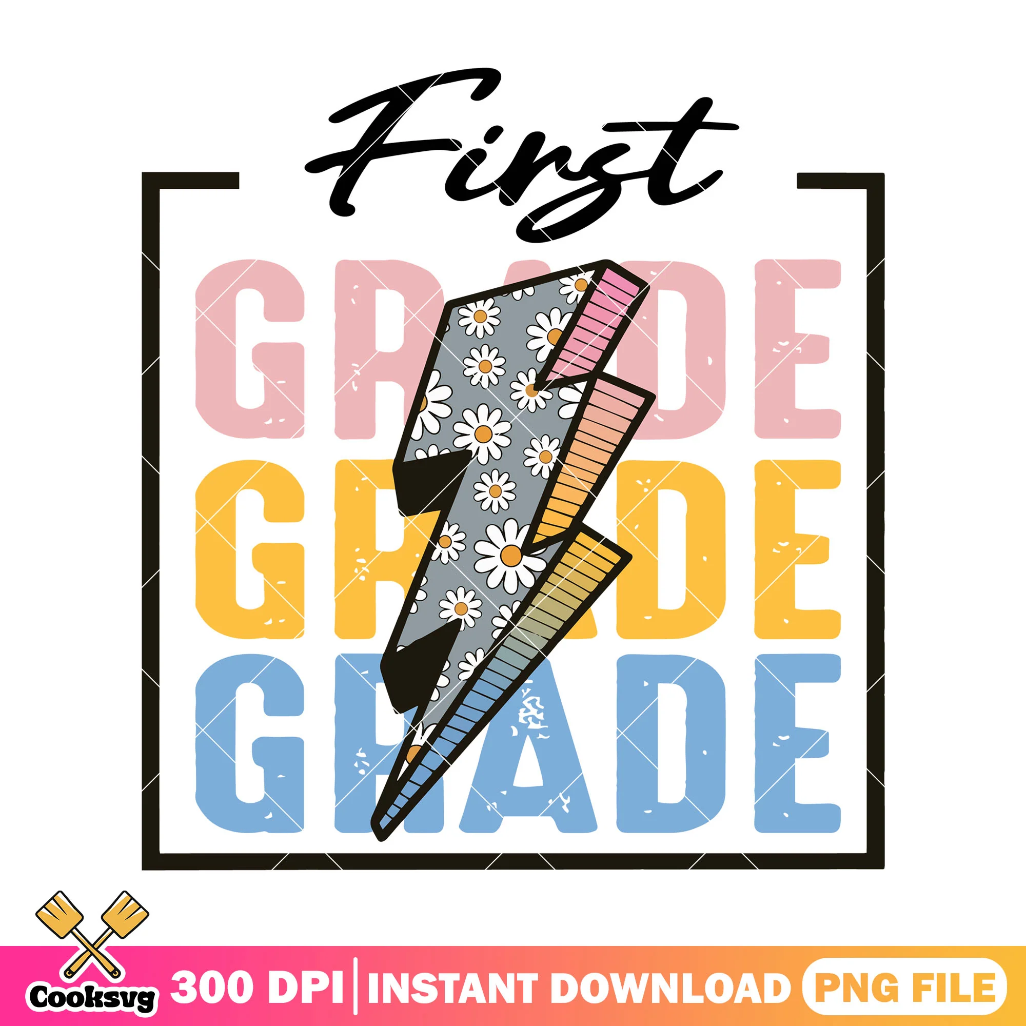 Lightning first grade png, font design png, back to school png