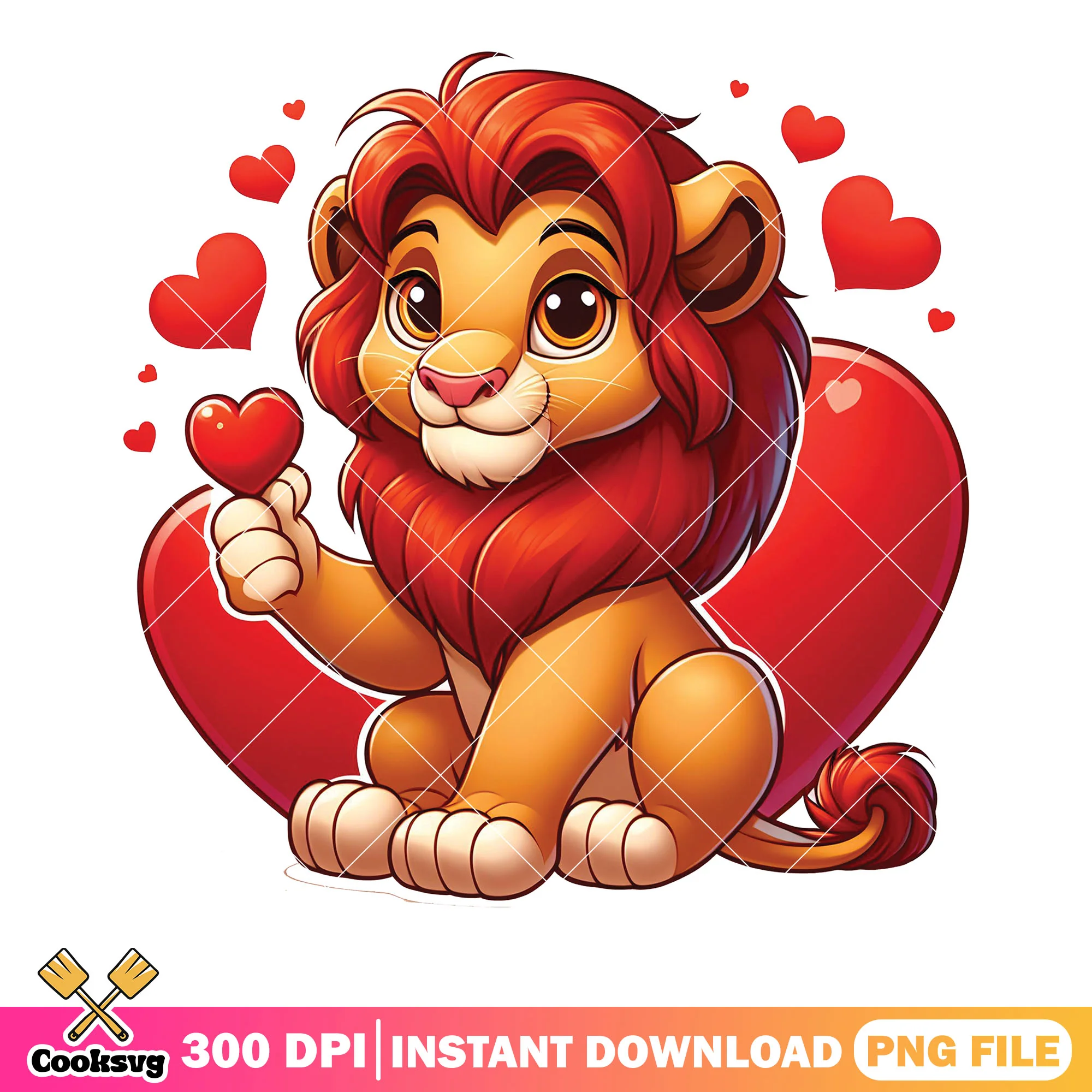 Lion king red heart valentine png, simba lion png, valentine heart png