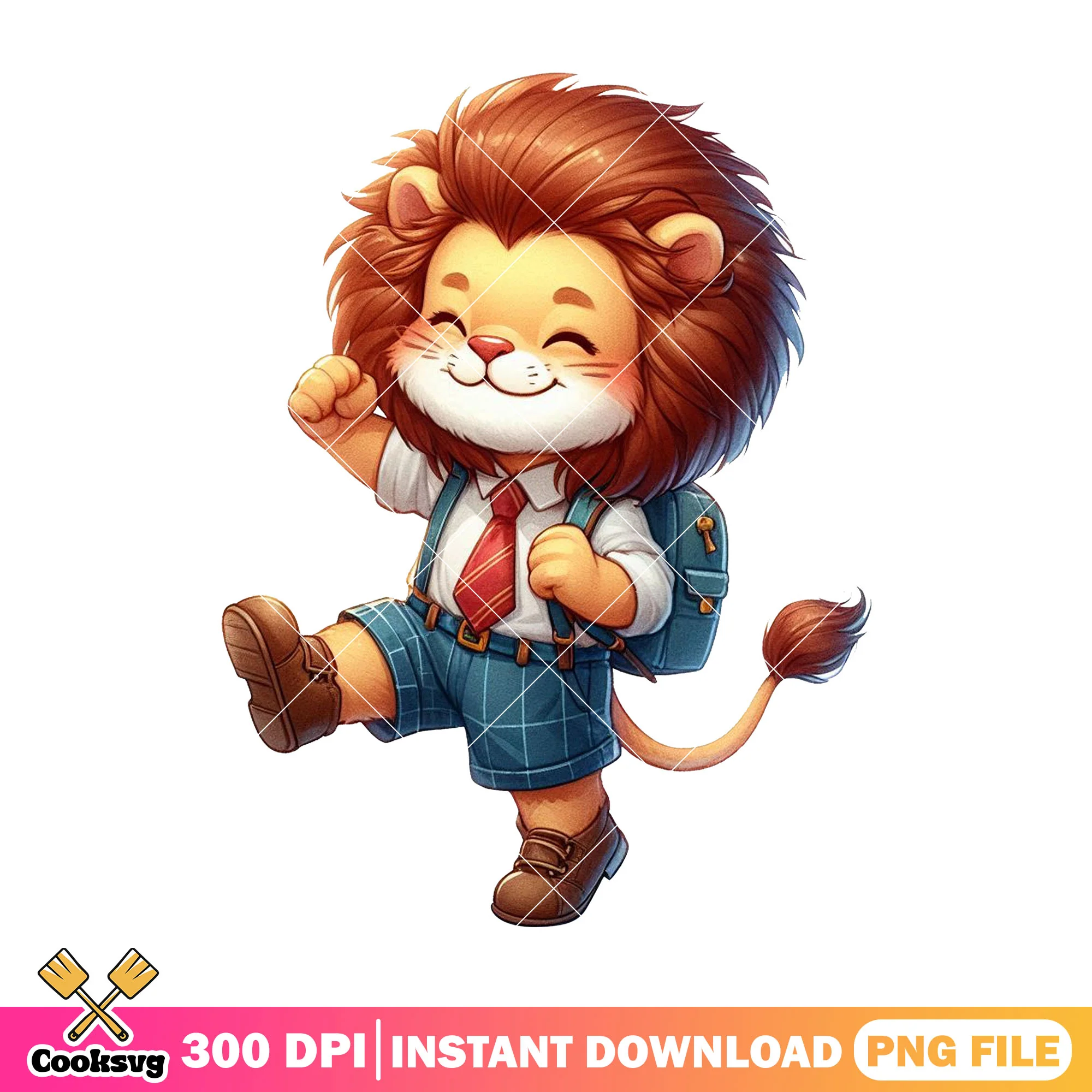 Lion with blue bag png, lion chibi png, back to school clothes png