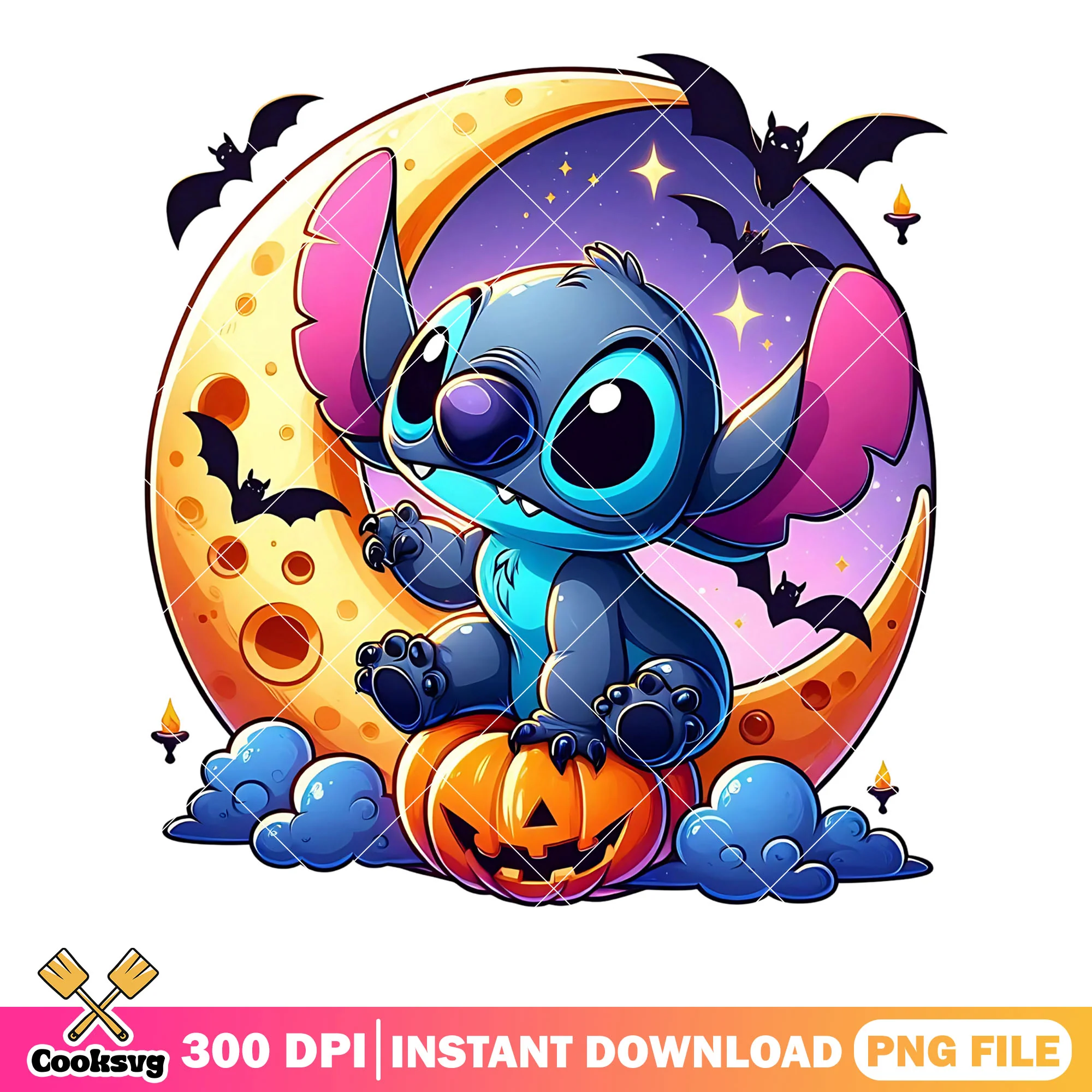 Little adorable stitch png, spooky halloween png, jack o lantern png