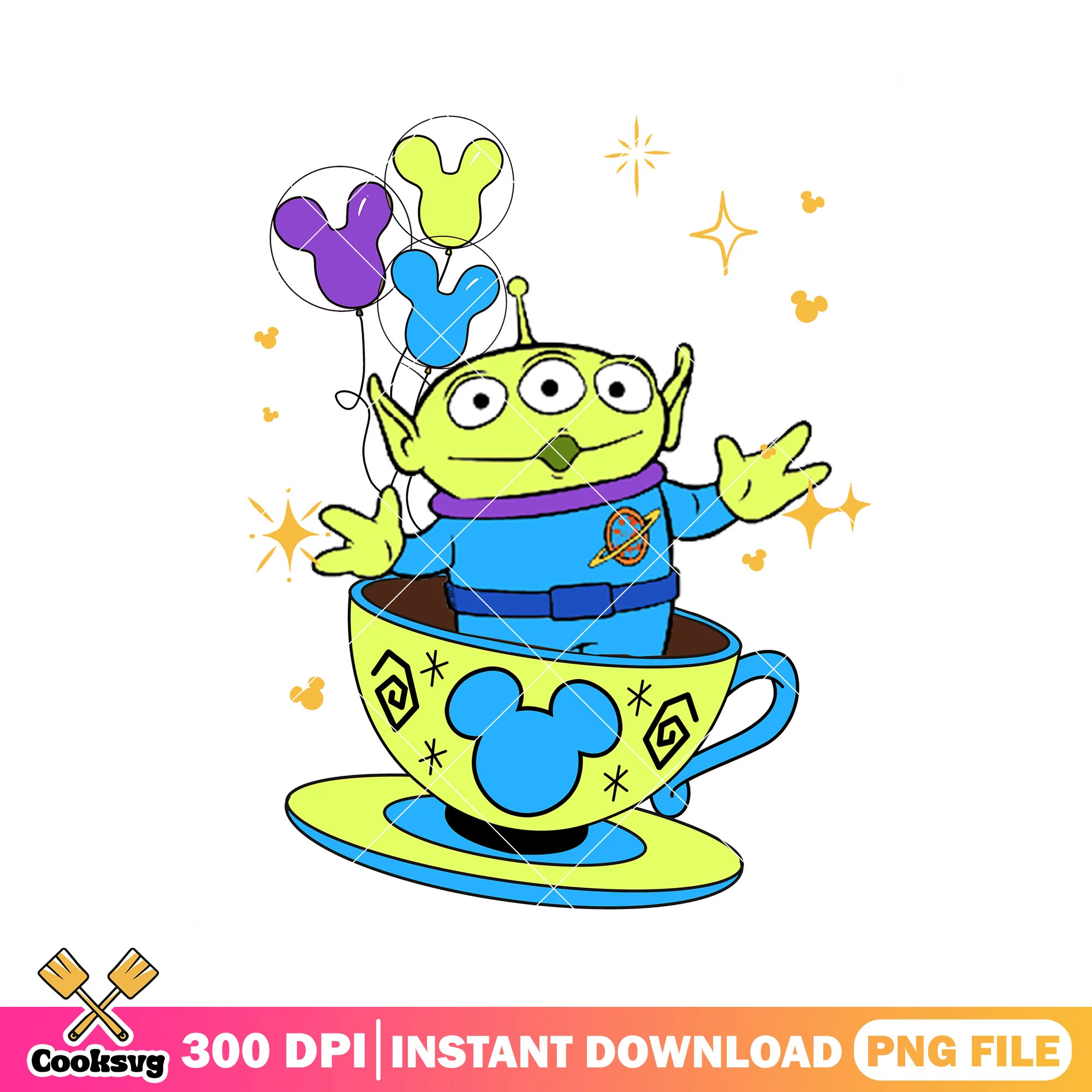 Little green aliens cup of tea png, toy story png, disney drinks png