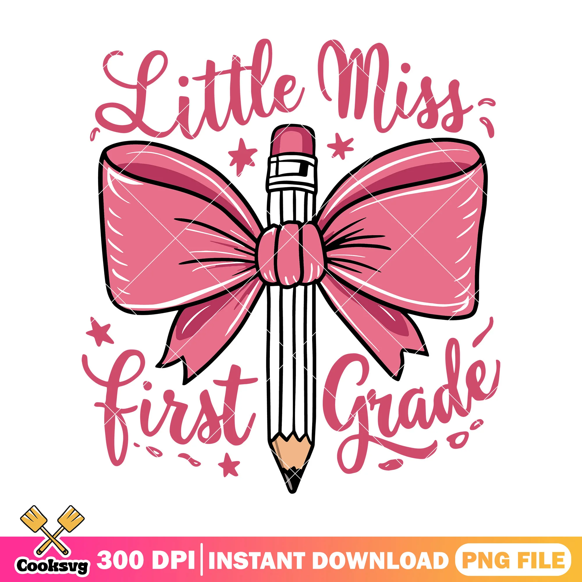 Little miss first grade png, back to school decor png, big bow png