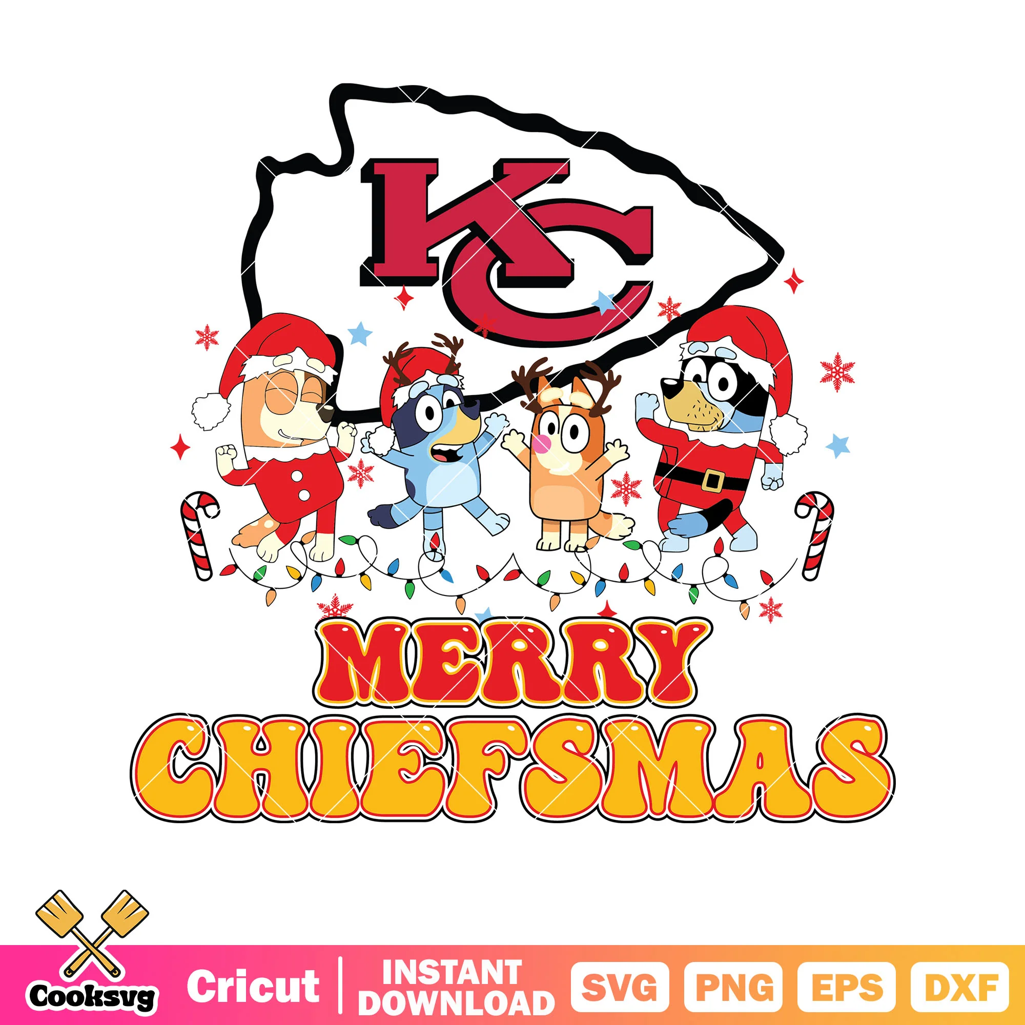 Logo bluey merry chiefmas svg, bluey family svg, kansas city chiefs svg