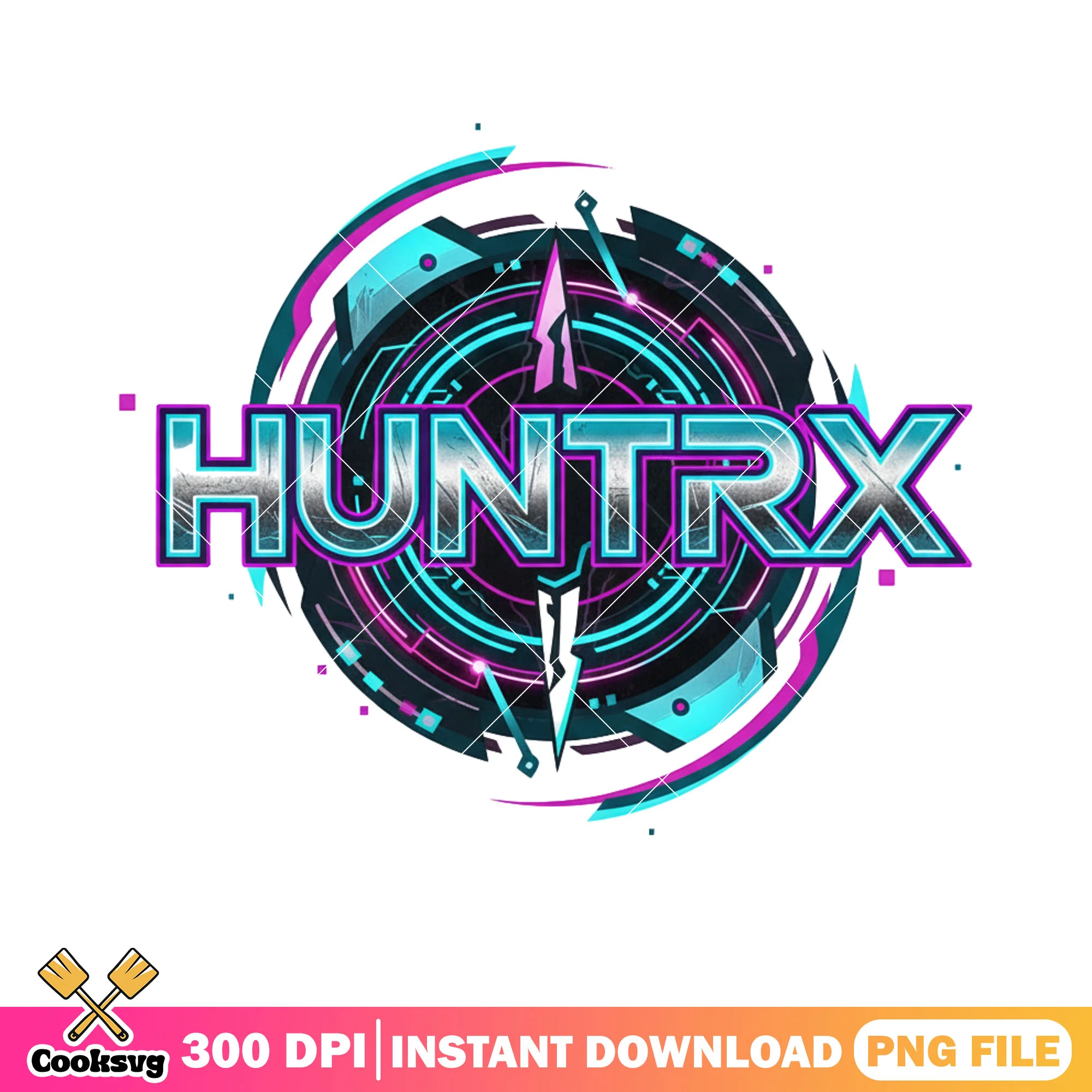 Logo huntrix teach kpop png, circle neon cyan png, kpop huntrix png