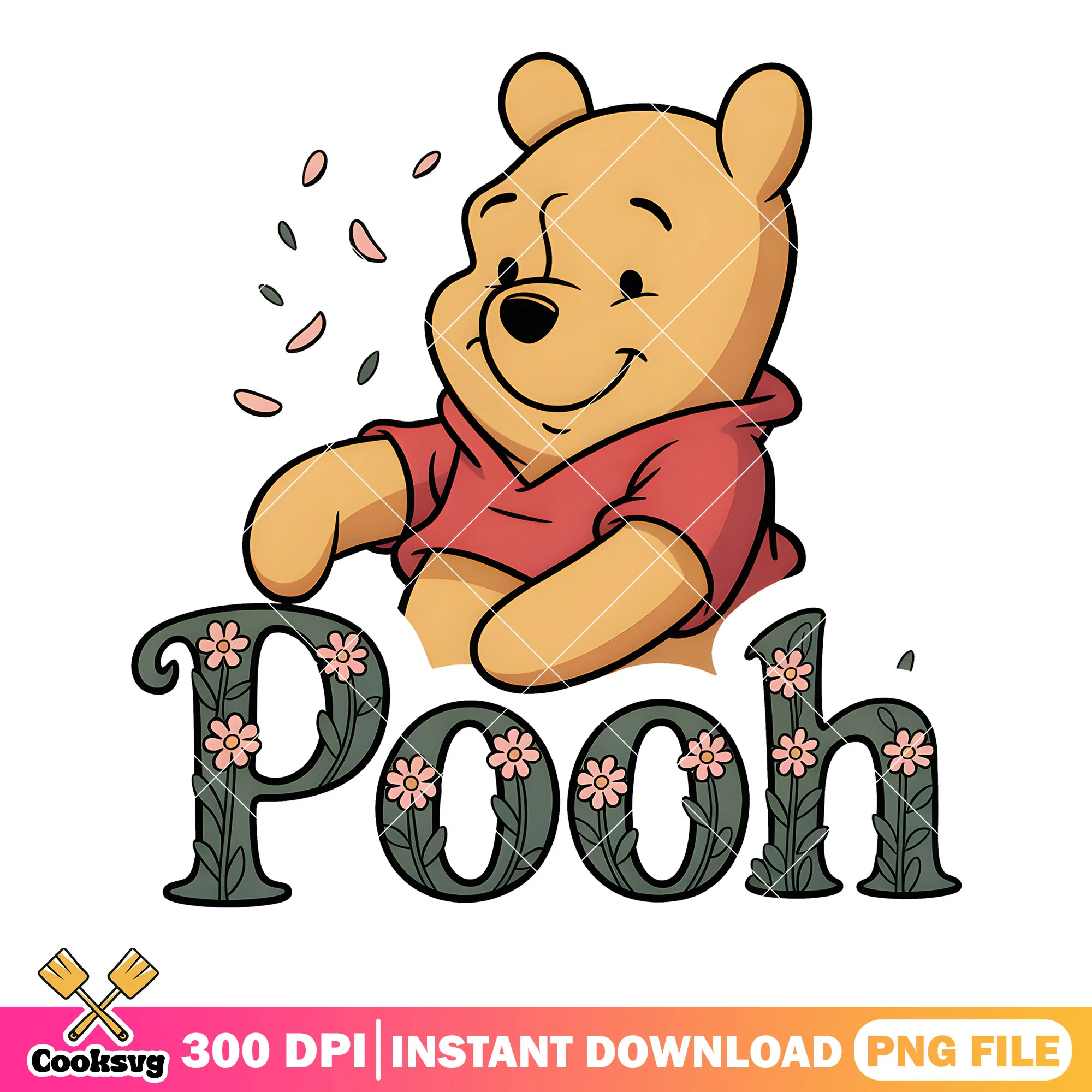 Logo pooh flower poster png, pooh bear png, disney winnie the pooh png