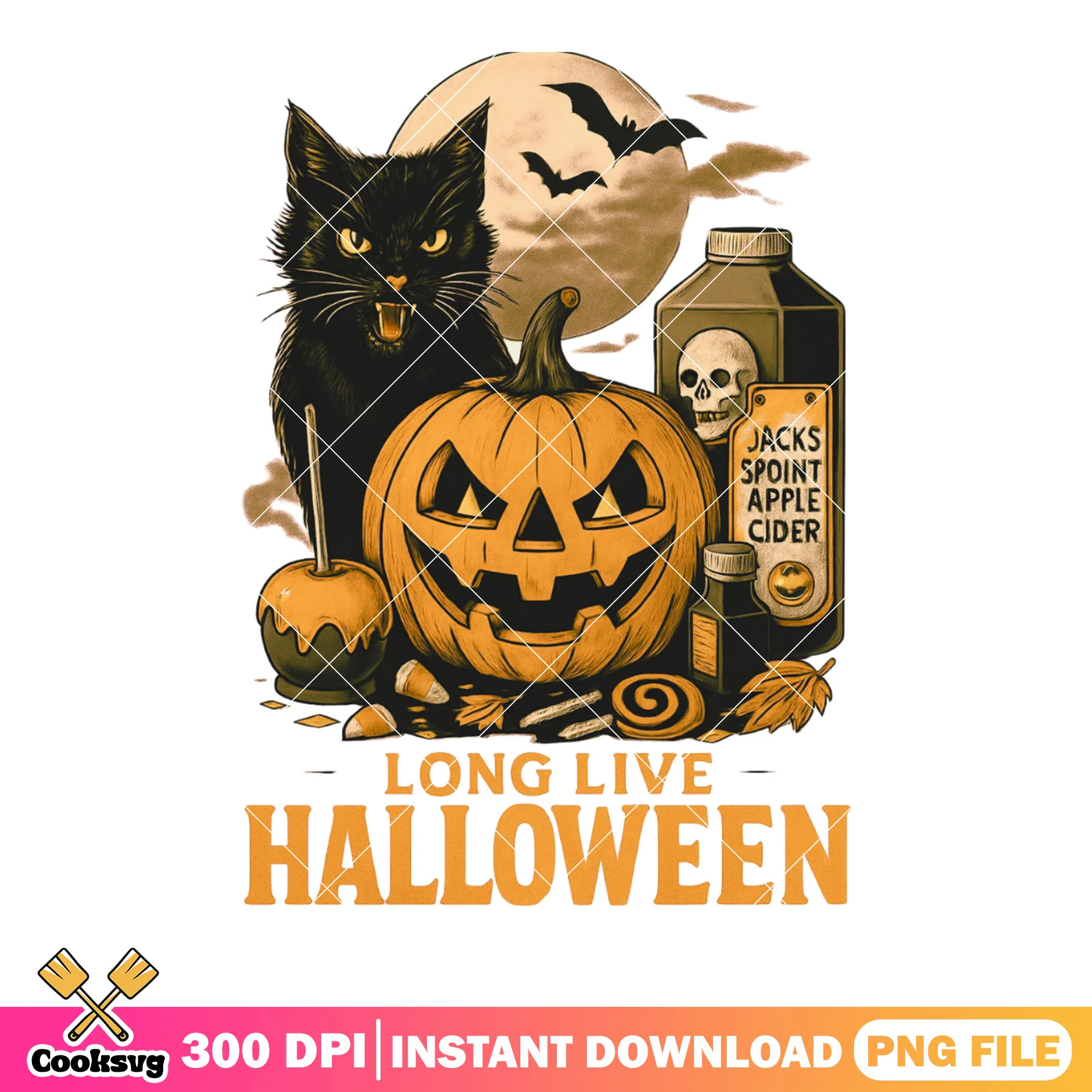 Long live halloween png, happy halloween png, black cat png