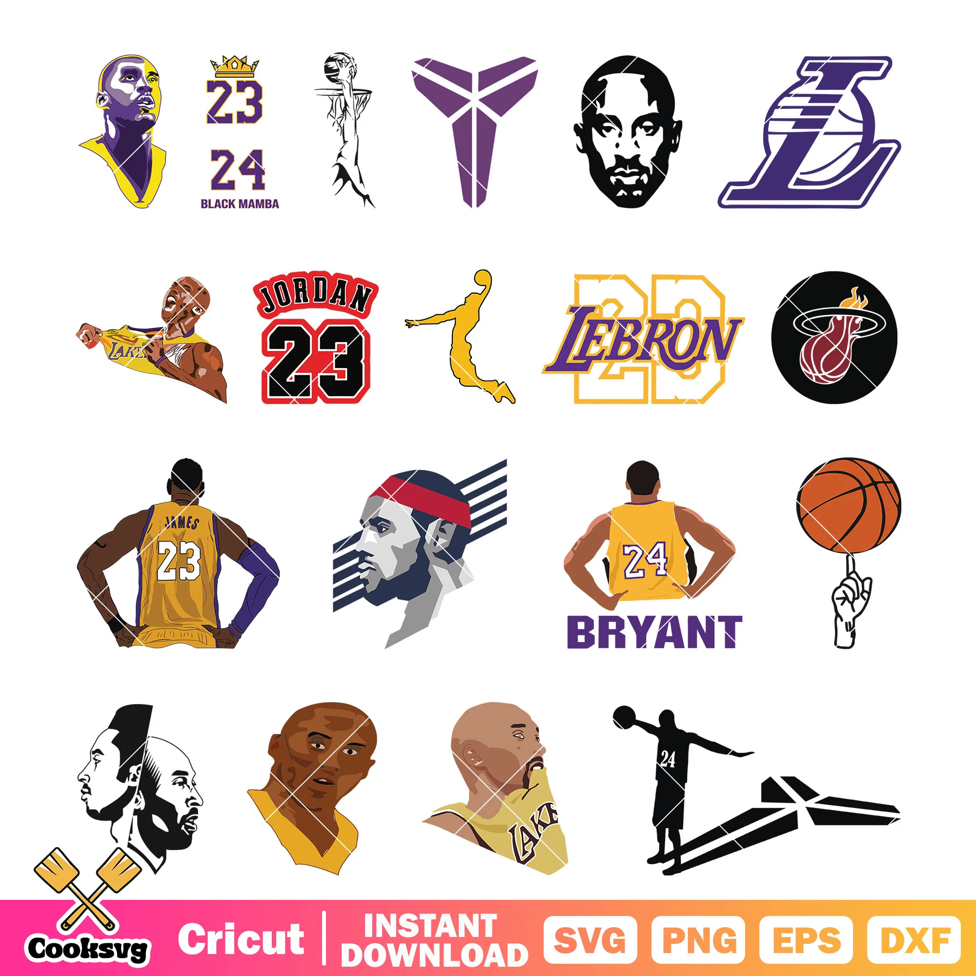 Los Angeles Lakers symbol bundle svg, lebron james svg, kobe bryant svg