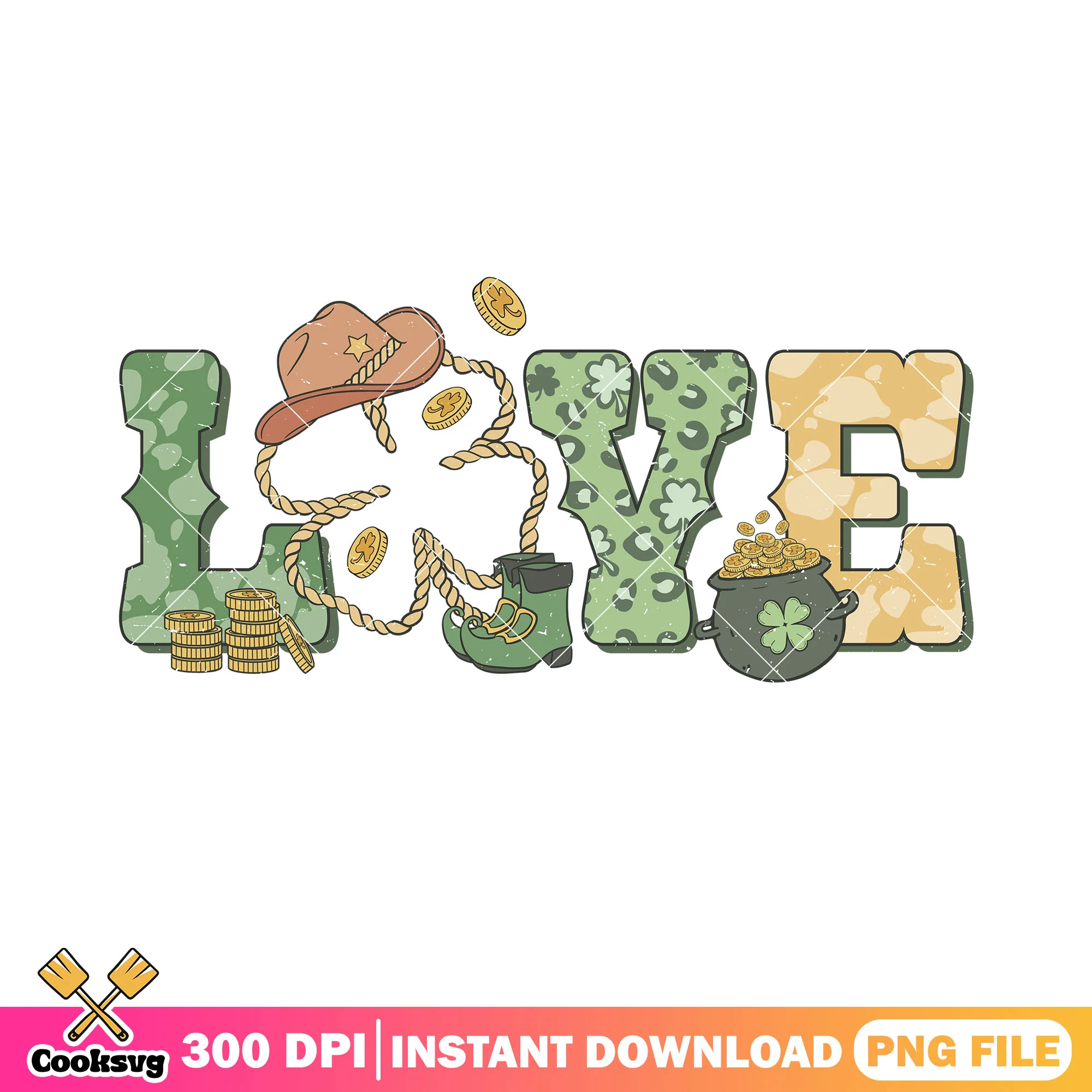 Love and lucky day png, patricks season png, saint patricks day png