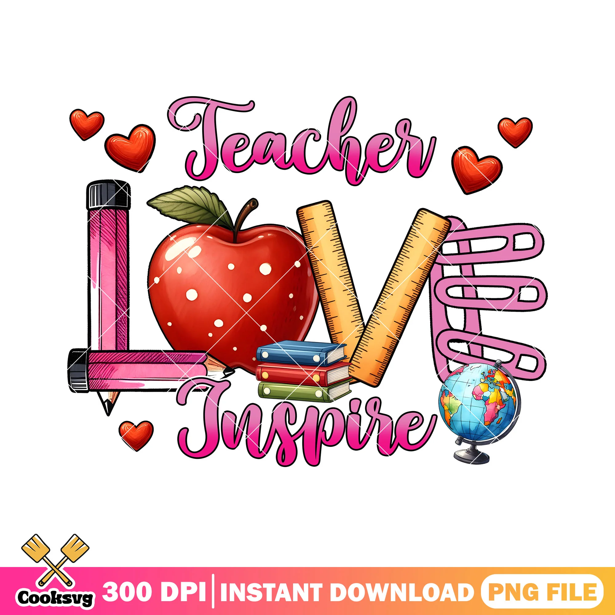 Love inspire teacher png, back to school art png, cute font png