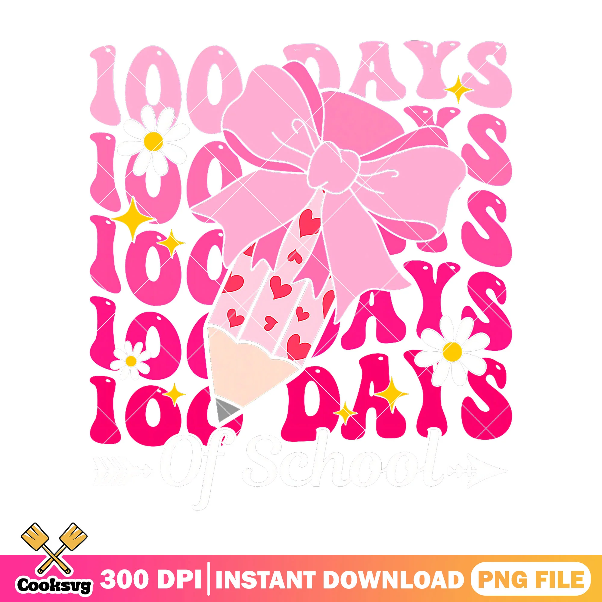 Love pencil with bow png, back to school day png, 100 days school png