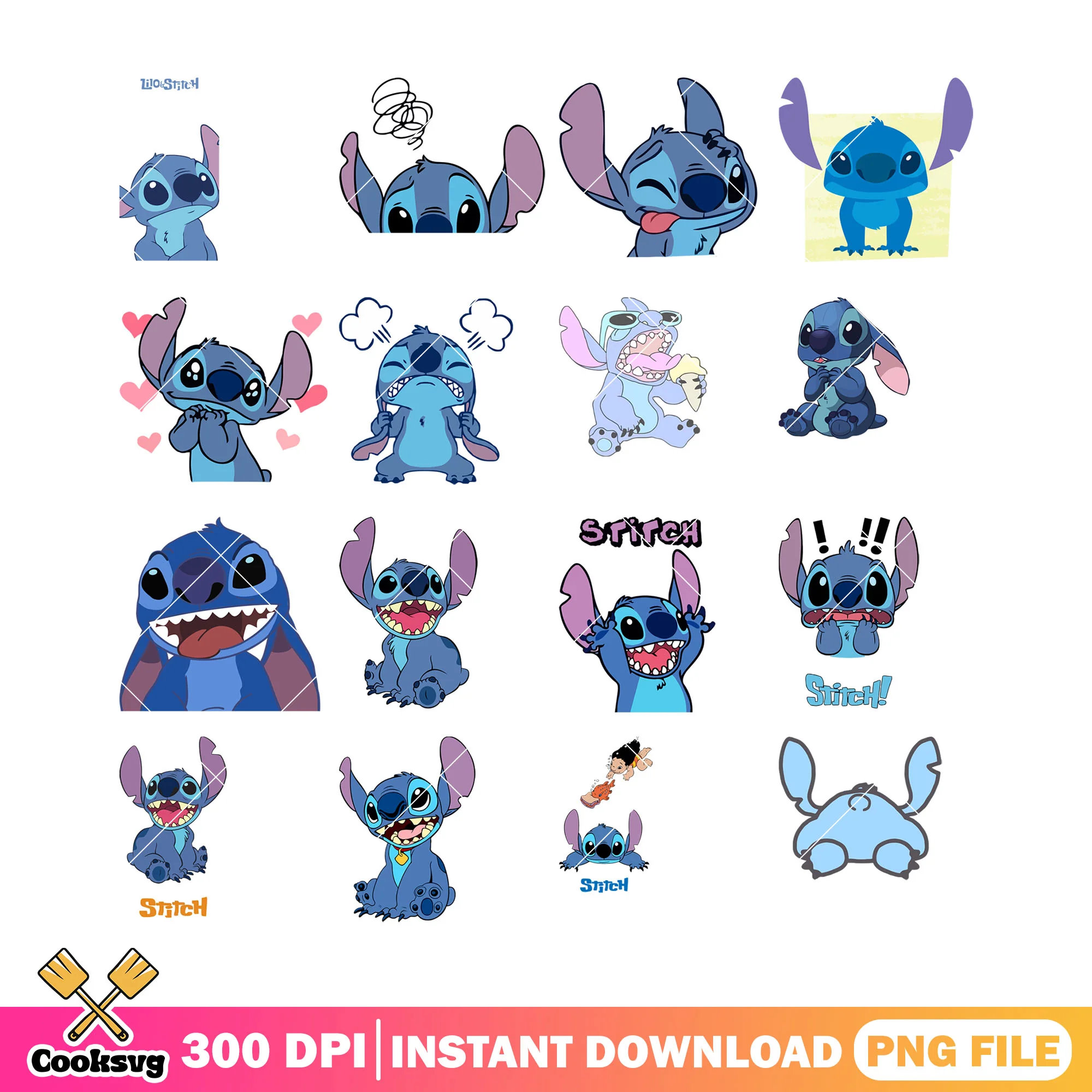 Love stitch disney png bundle, cute stitch png, disney stitch png