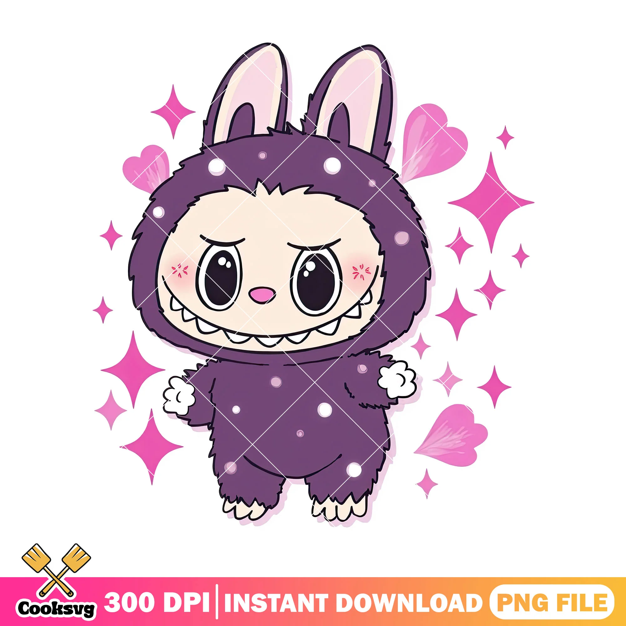 Lovely cute labubu png, purple labubu png, labubu plush png
