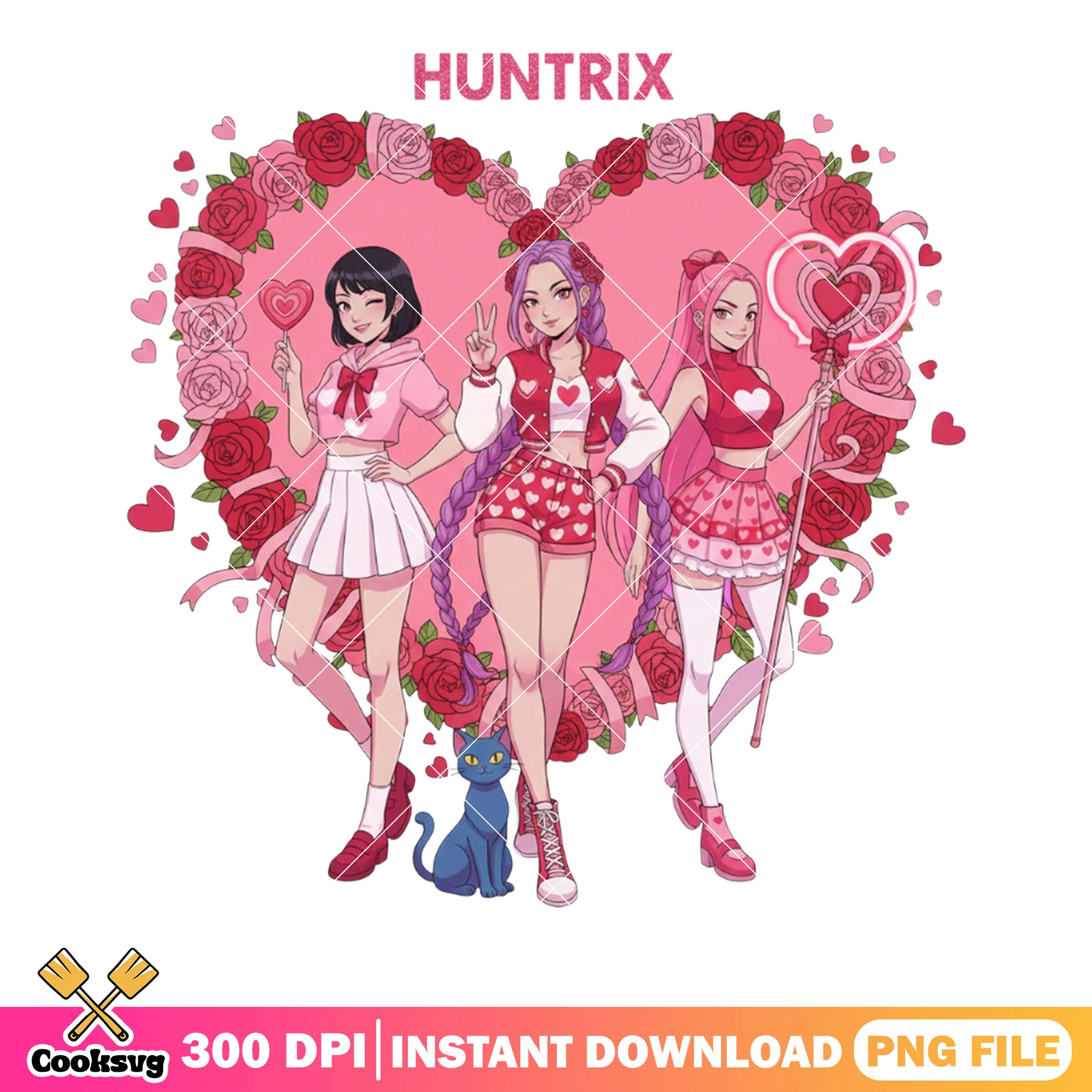 Lovely huntrix team png, valentines heart png, kpop demon hunters png