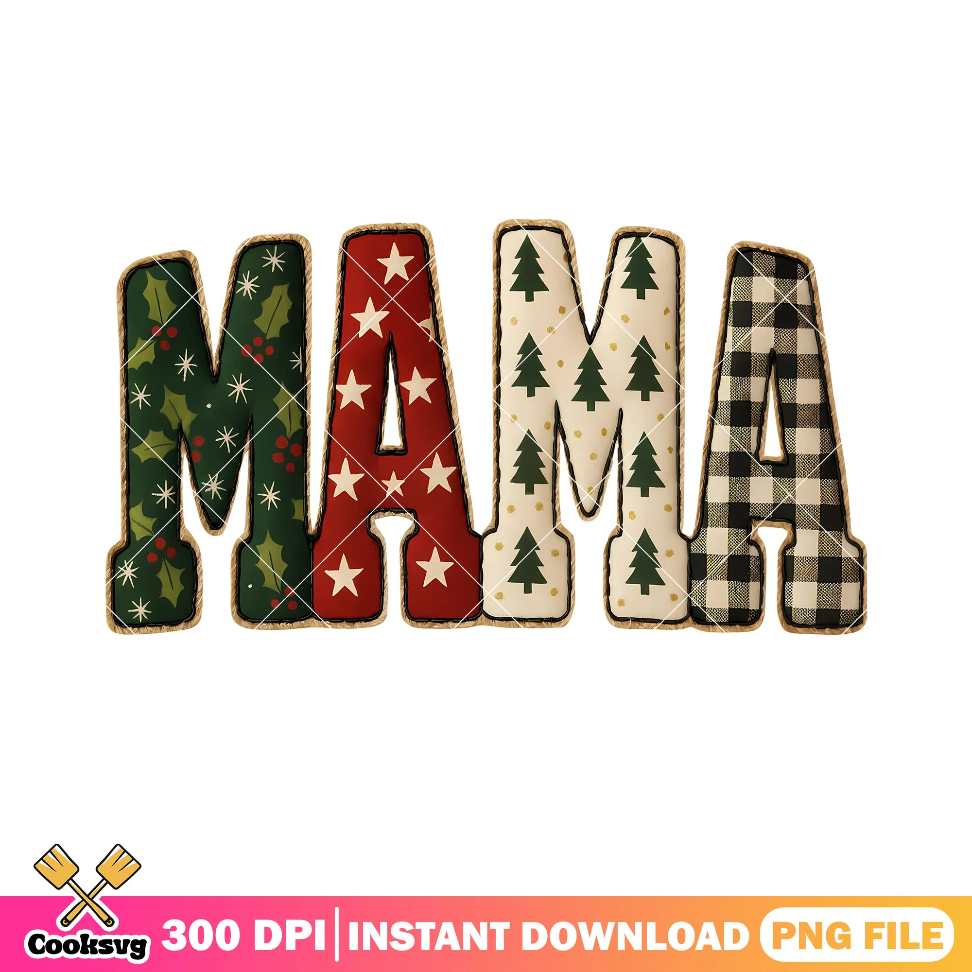 Lovely mama word png, christmas decor png, christmas wrap paper png