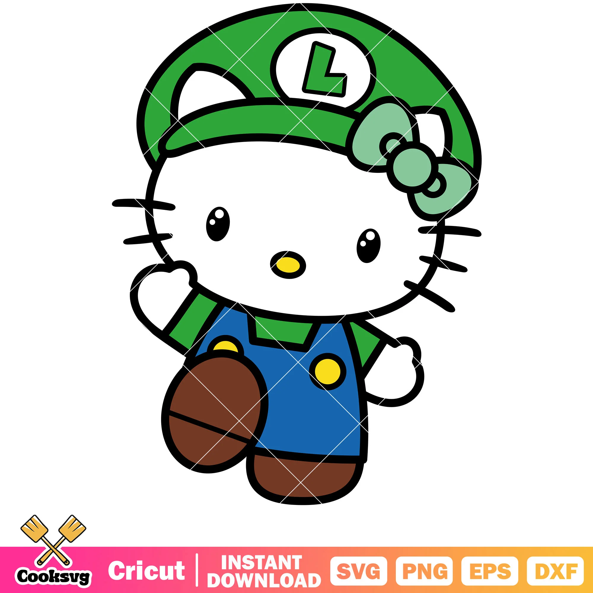 Luigi Hello Kitty svg, hello kitty svg, luigi mario svg