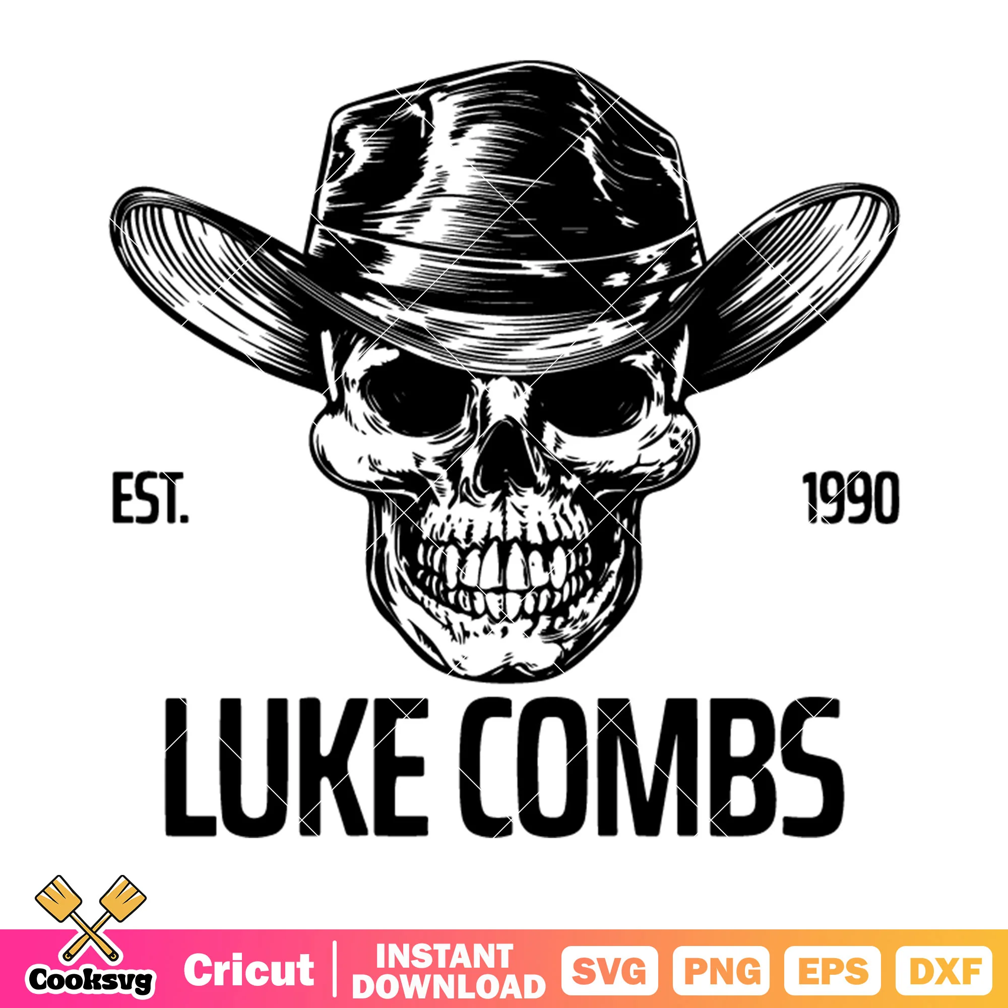 Luke comb est 1990 svg, Cowboy hats svg, skull skeleton svg