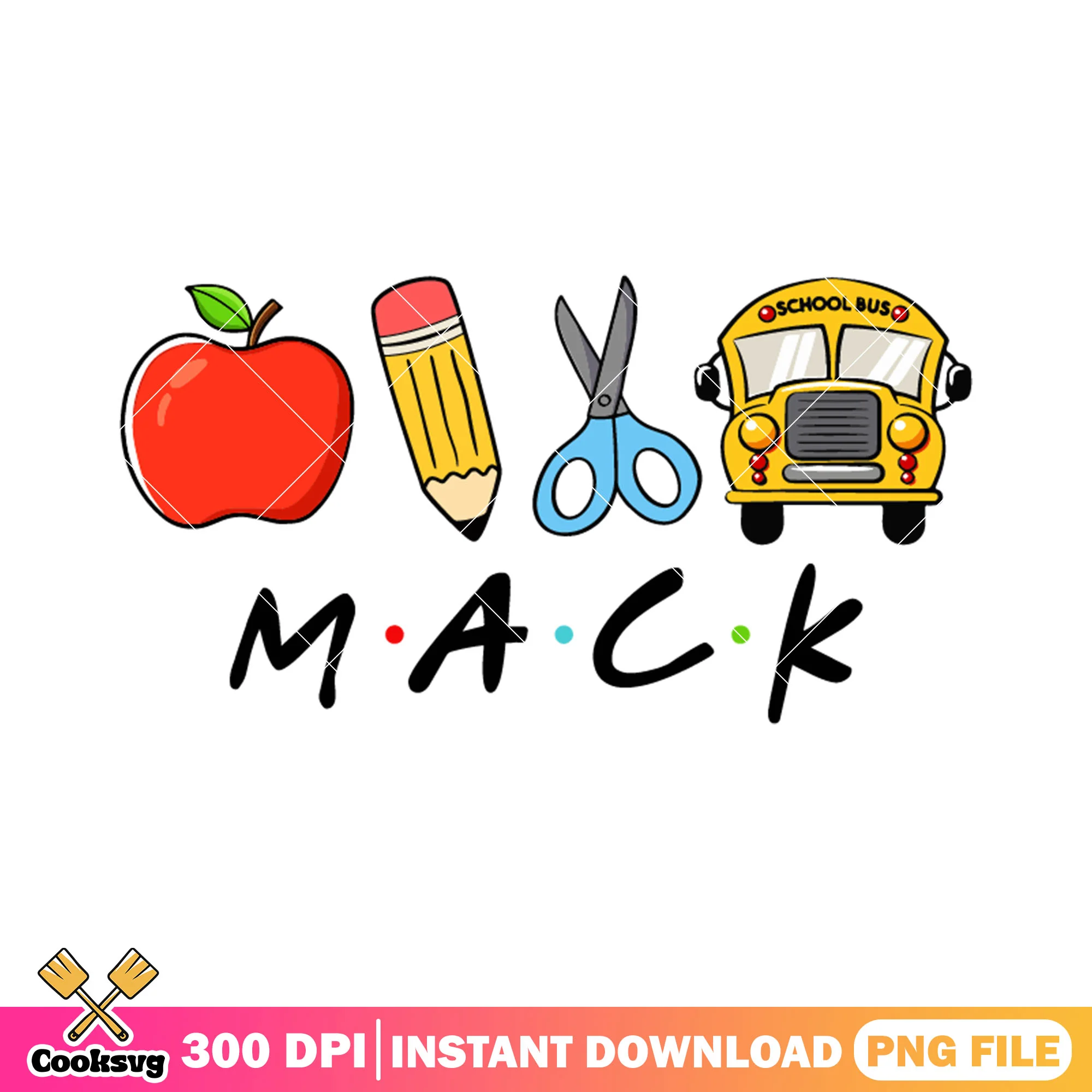 Mack supplies design png, back to school day png, school bus png