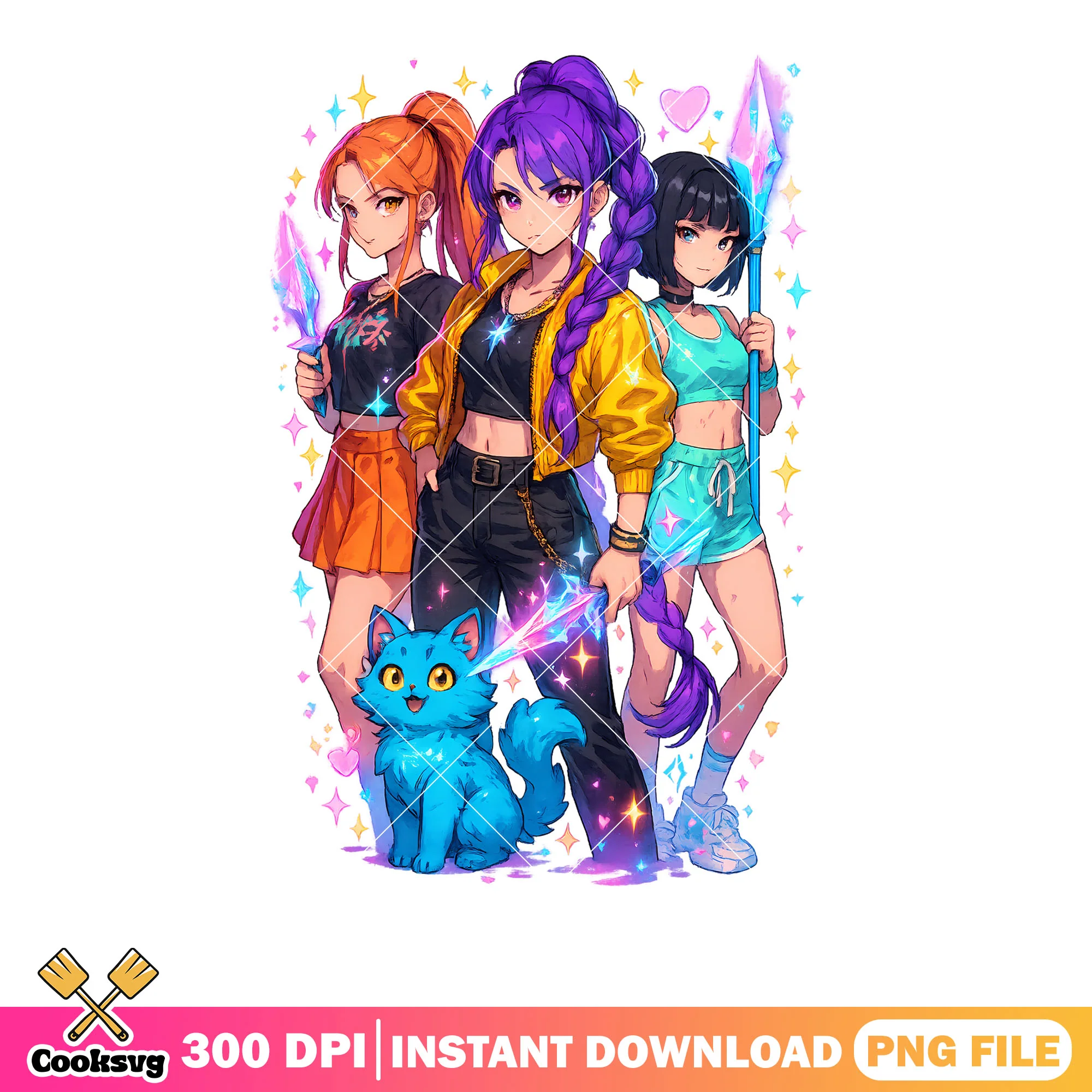 Magic cat anime poster png, huntrix magic png, anime magic huntrix png