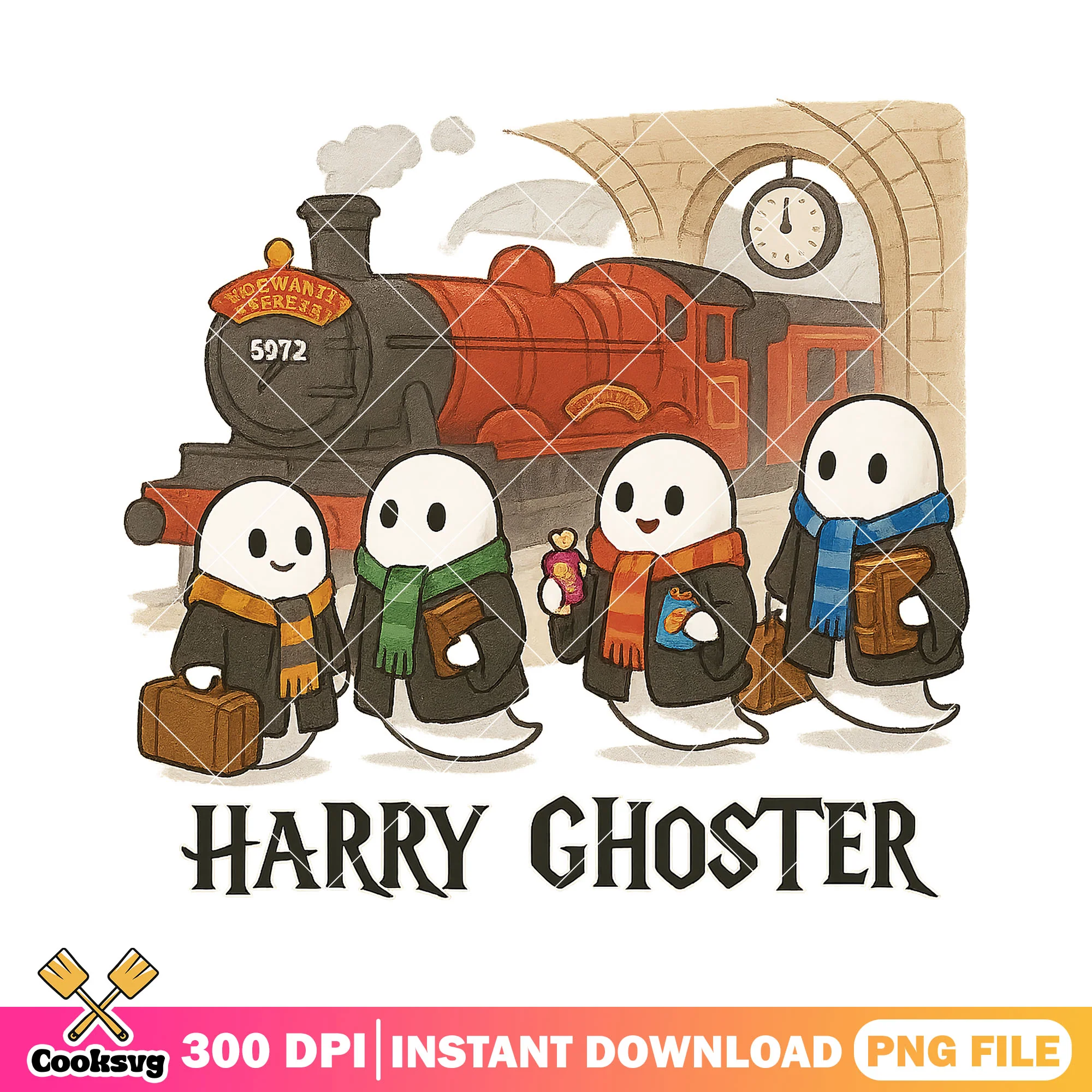 Magical ghost students png, ghost halloween png, horror halloween png
