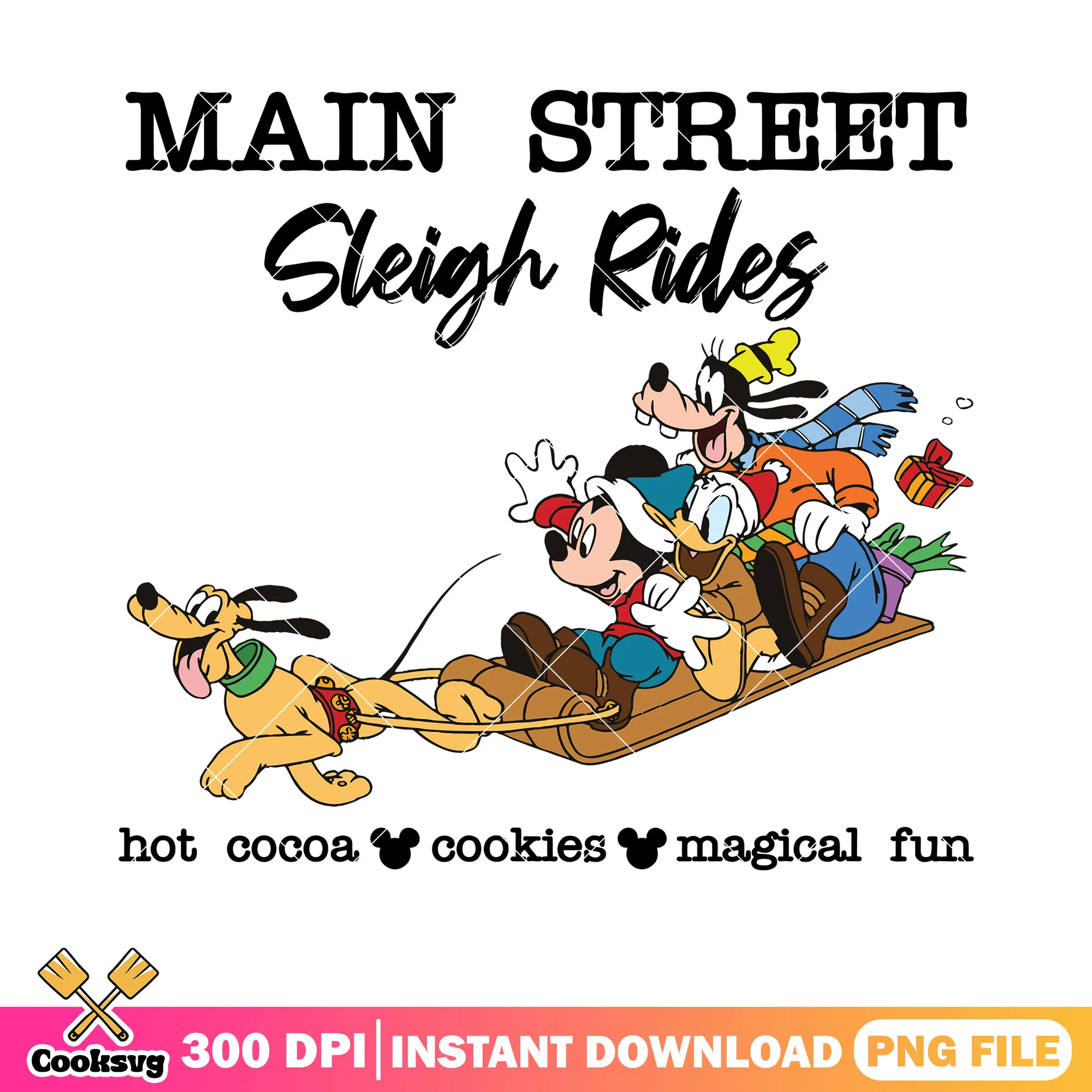 Main street sleigh rides png, christmas sleigh png, mickey mouse png