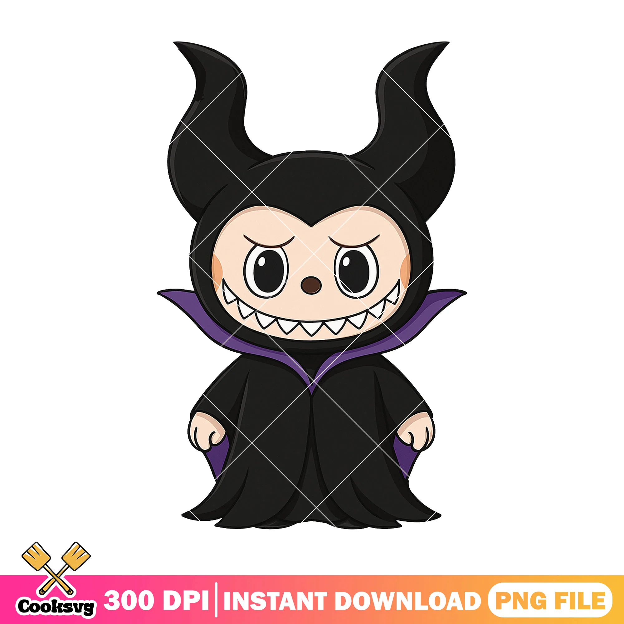 Maleficent labubu design png, halloween happy png, labubu disney png