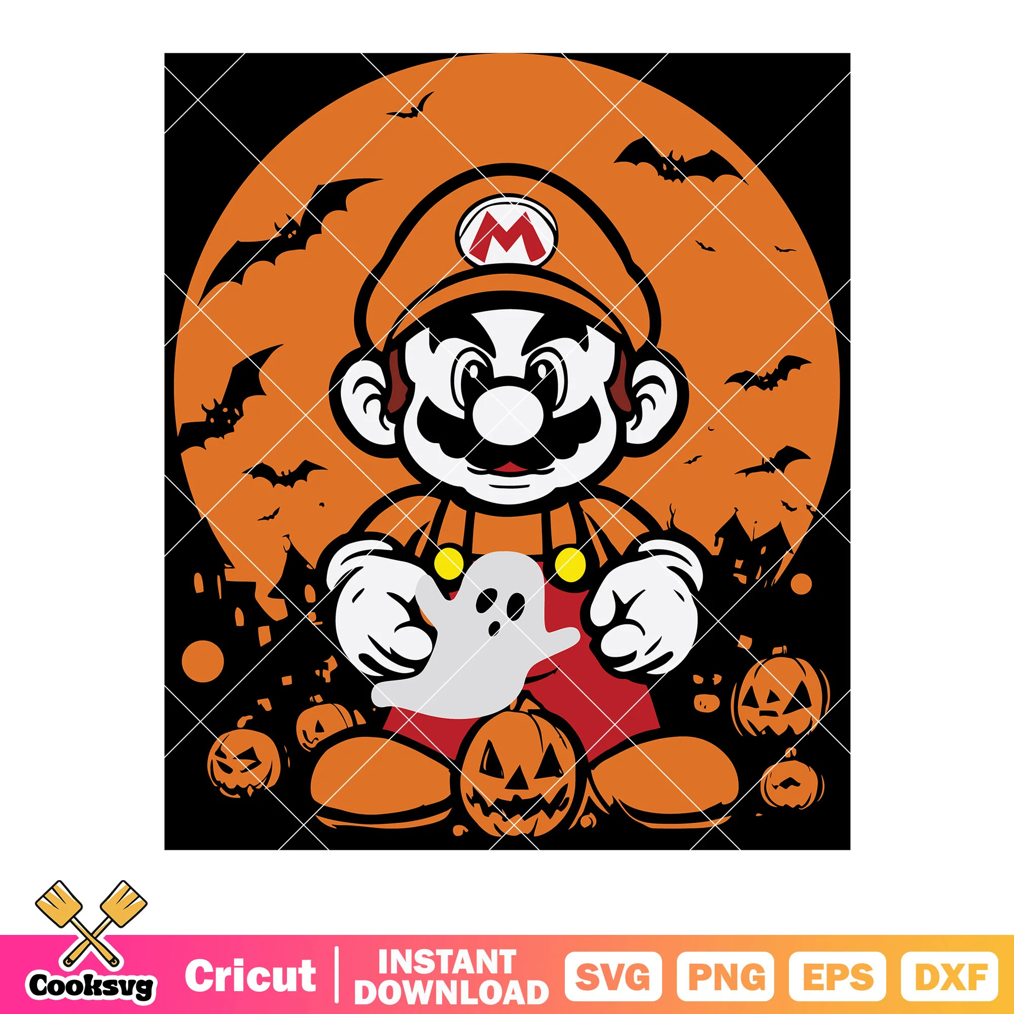 Mario bros 2 svg, jack o lantern svg, full moon night svg