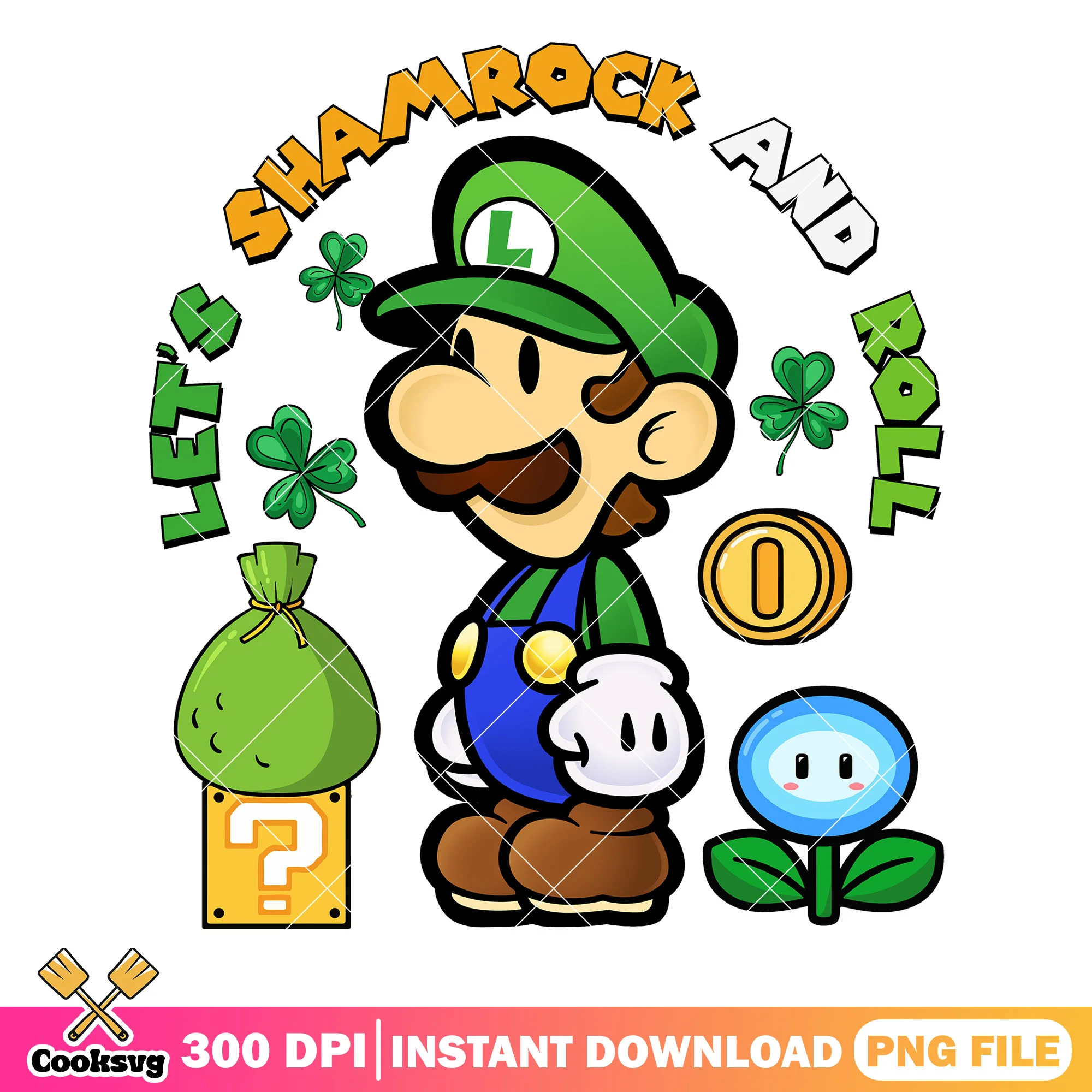 Mario lets shamrock and roll png, cartoon of mario png