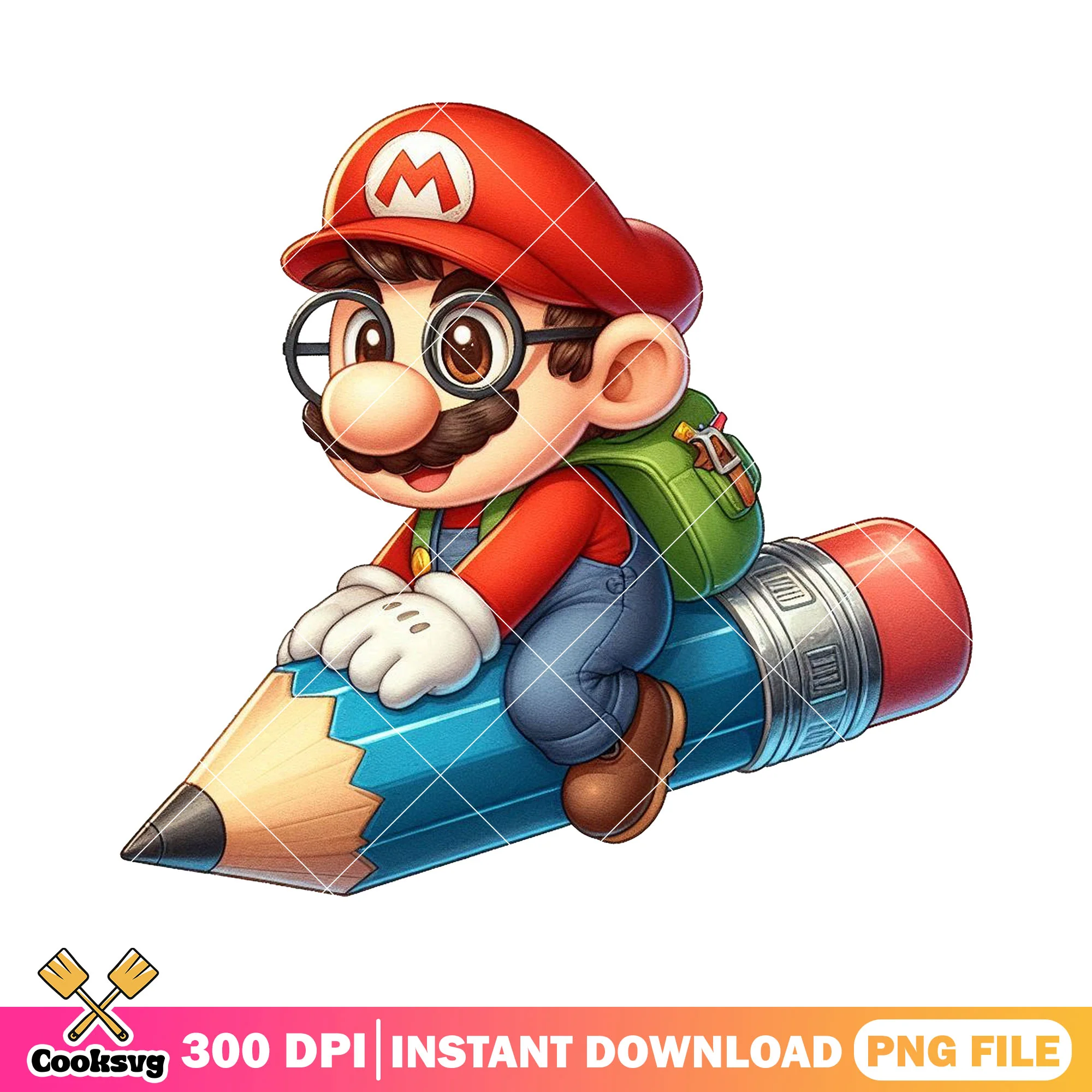 Mario with green bag png, back to school outfit png, mario cute png
