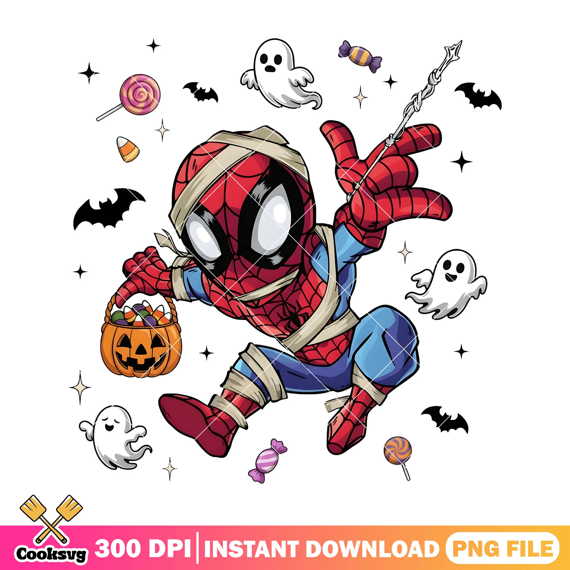 Marvel halloween costume png, spider man png, mummy costume png