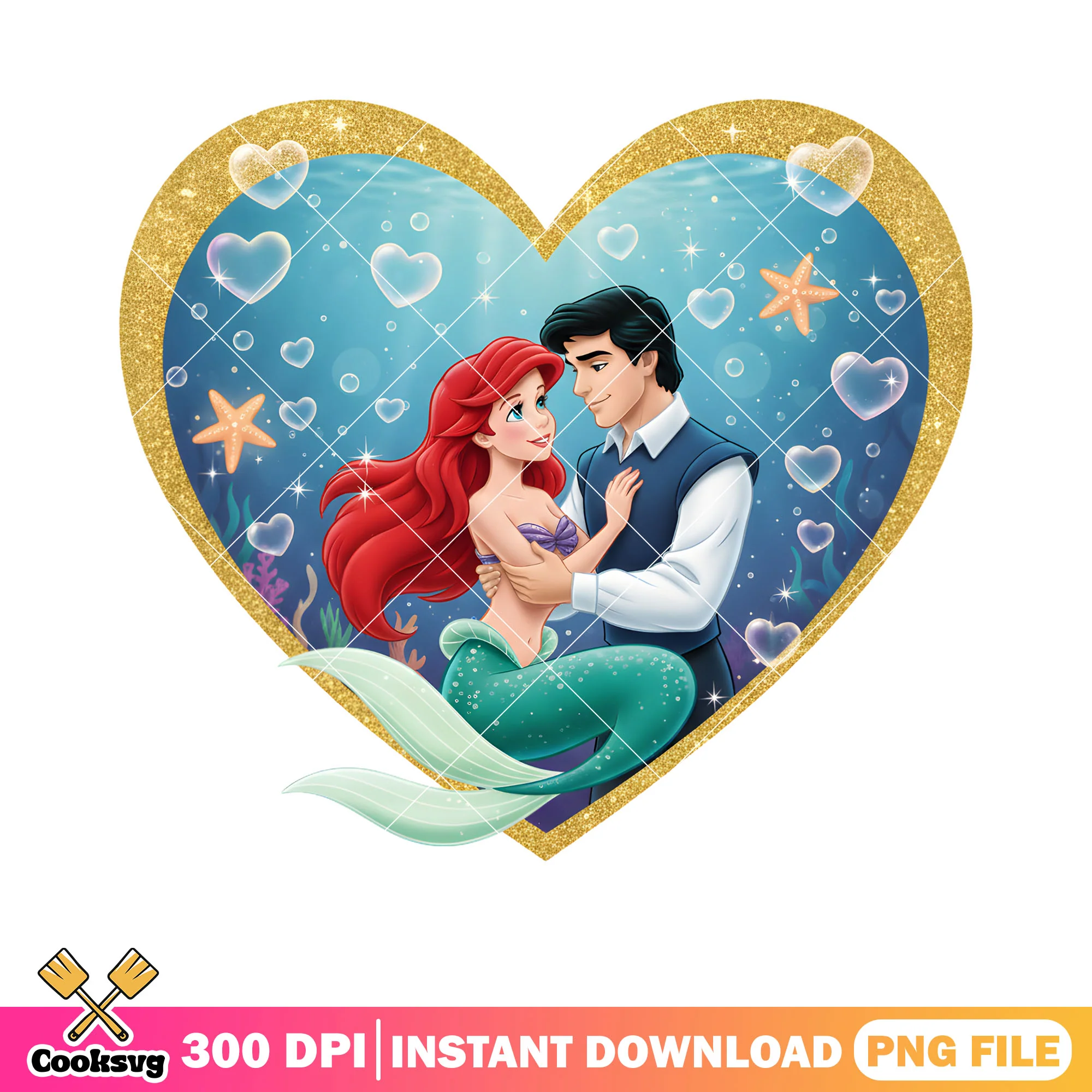 Mermaid and princess valentines png, the little mermaid png, valentine png