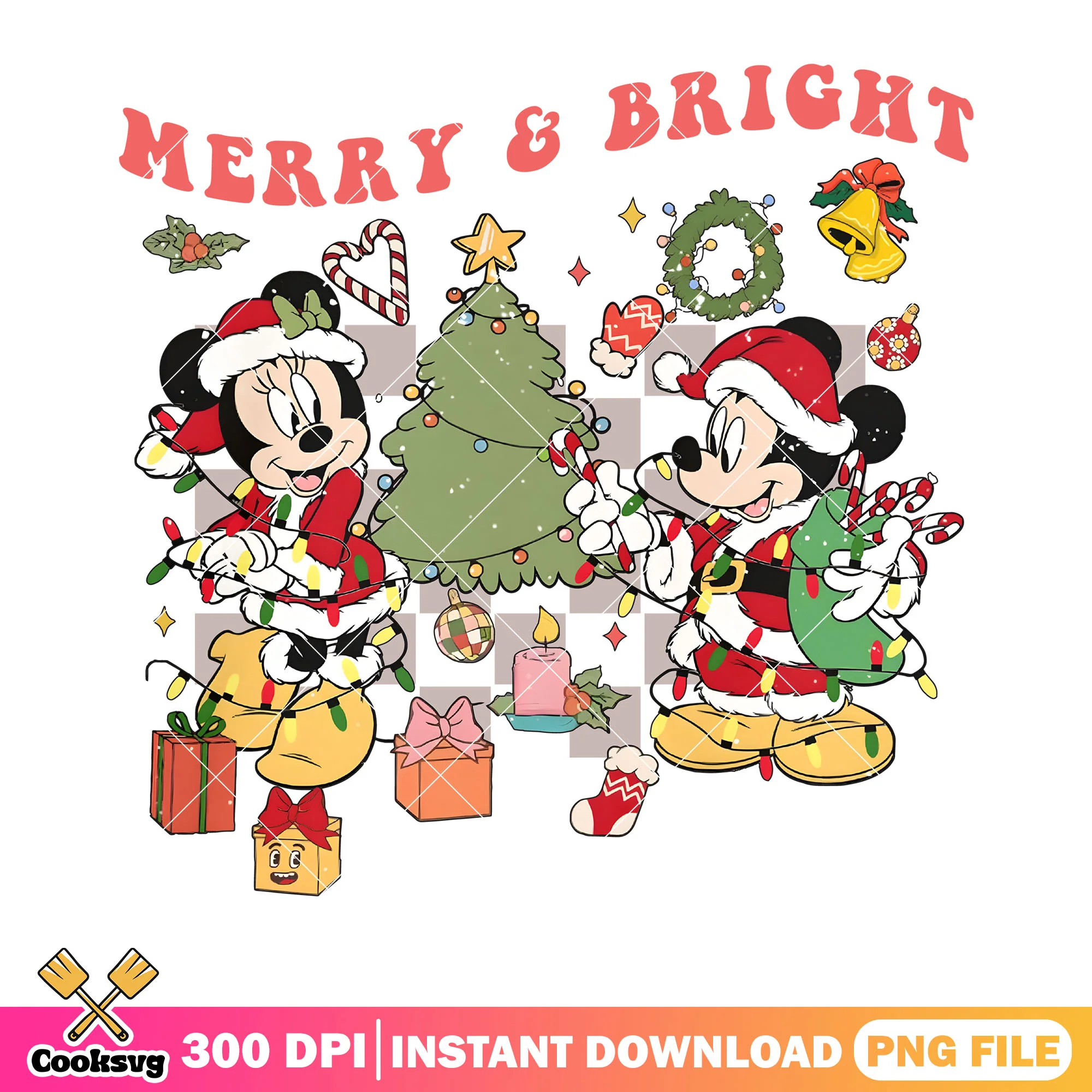 Merry and bright png, mickey mouse png, minnie mouse png