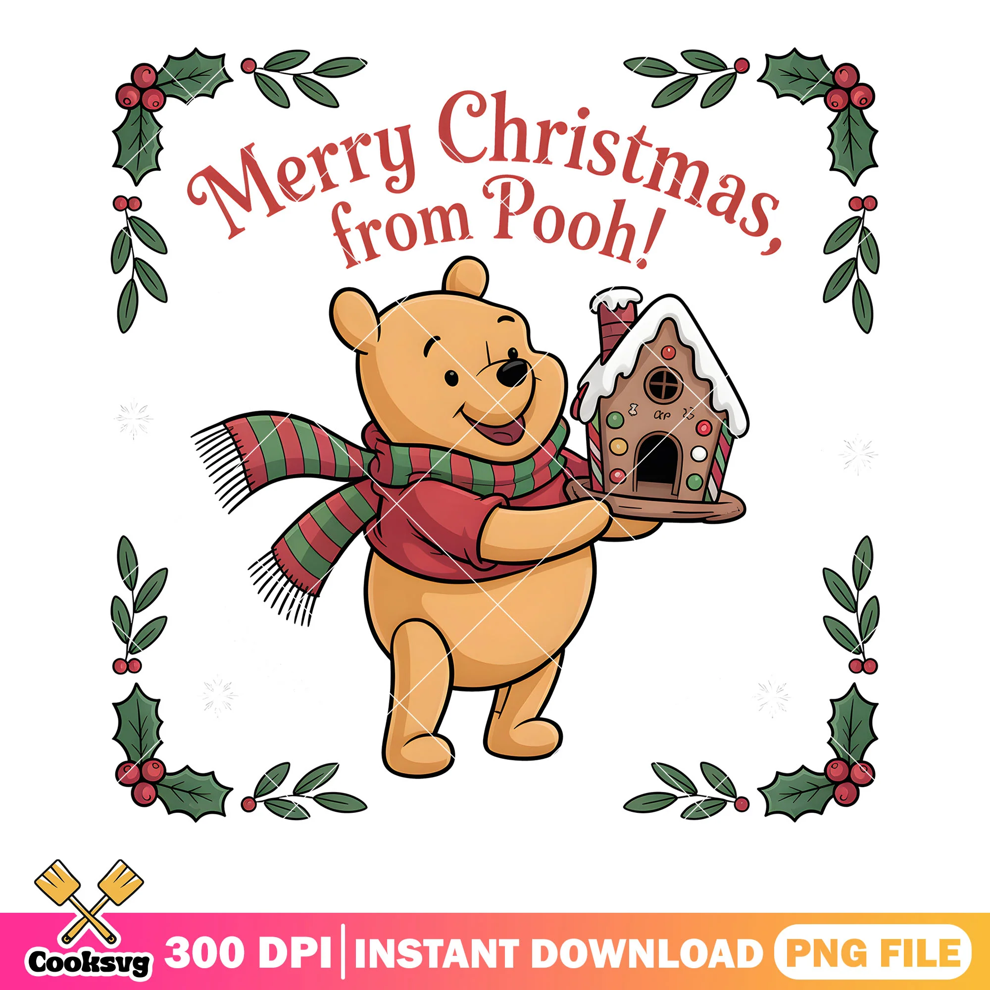 Merry christmas from pooh png, disney pooh bear png, pooh friends png