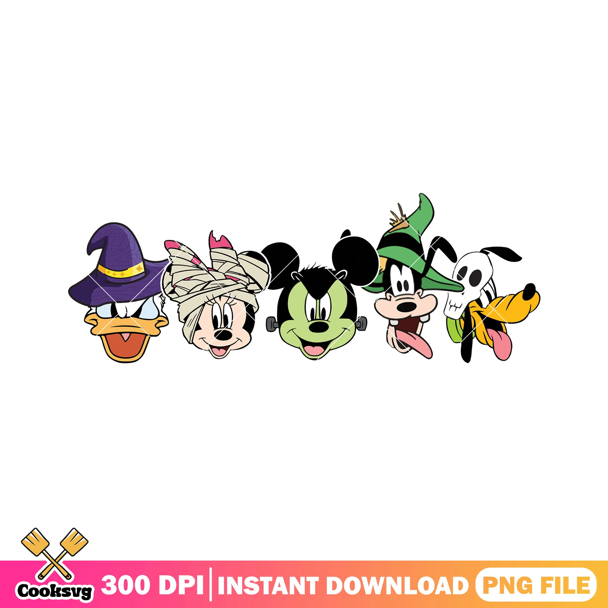 Mickey and friends cosplay png, halloween cute png, disney character png