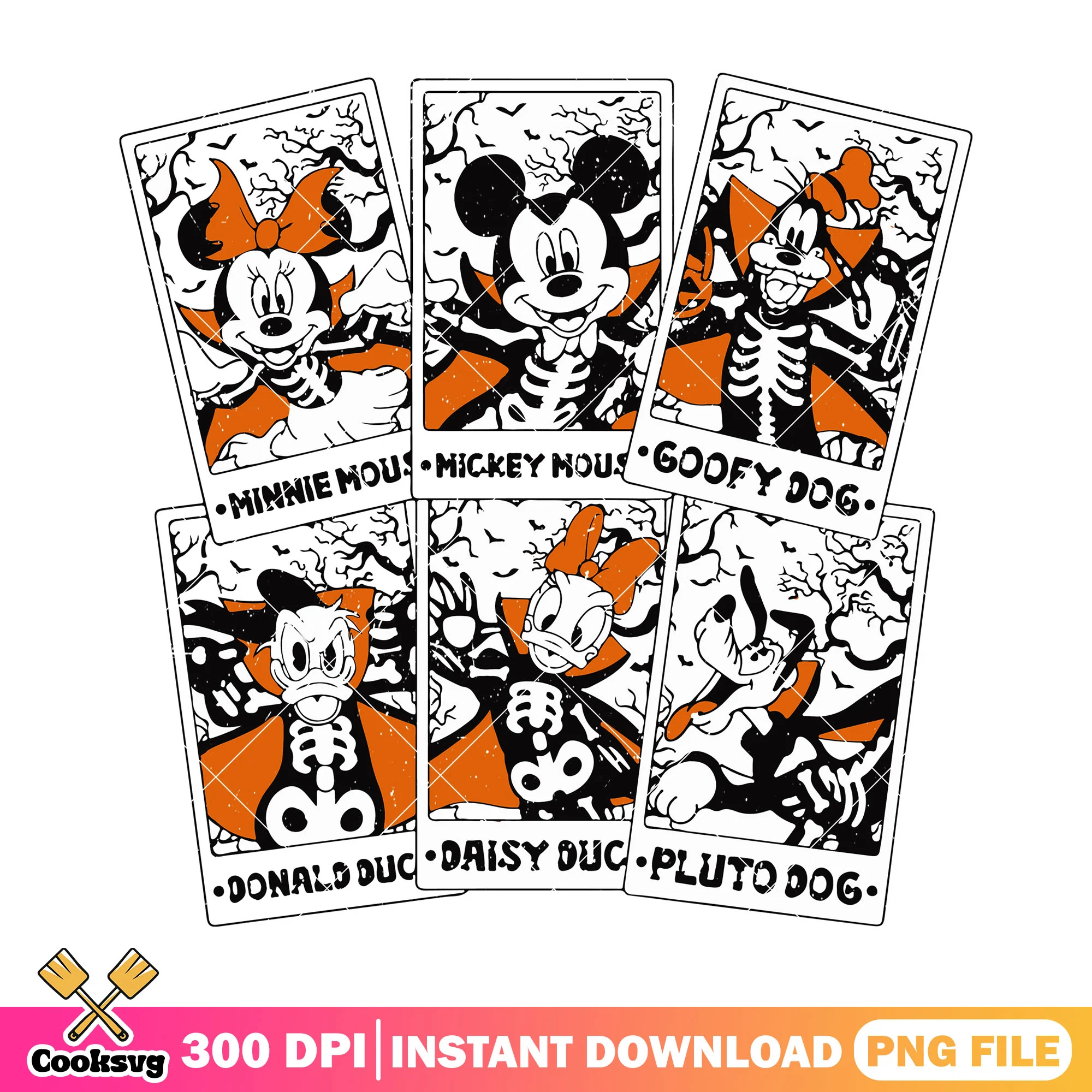 Mickey and friends hallowene tarot card design png, disney halloween png
