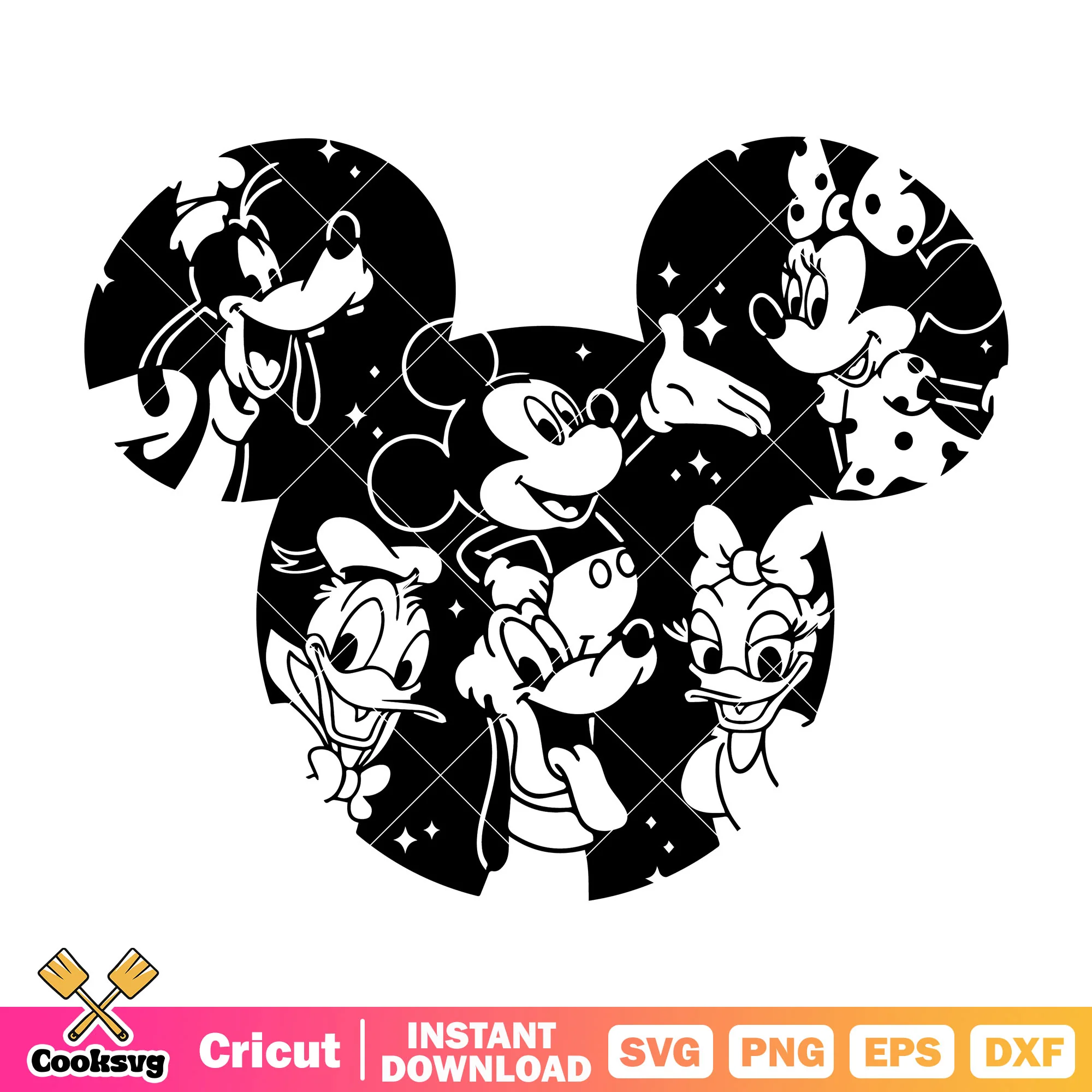 Mickey and friends in mickey head svg, mickey and friends svg
