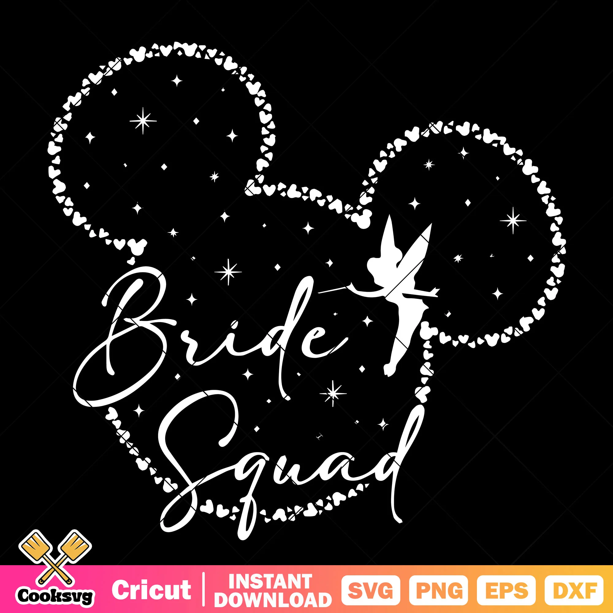 Mickey and tinkerbell bride squad svg, mickey head svg, disney tinkerbell svg