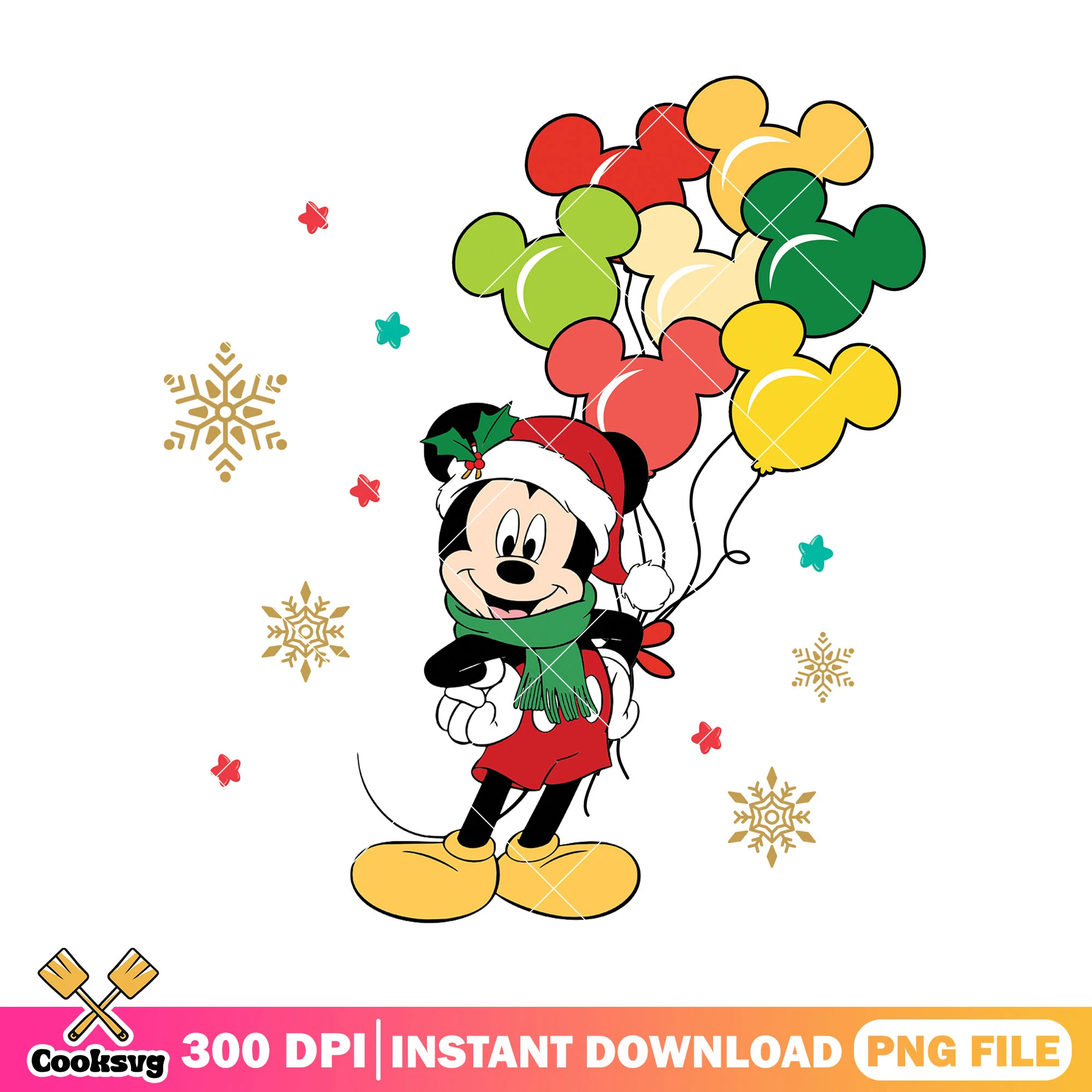 Mickey christmas balloons png, christmas costume png, mickey mouse png