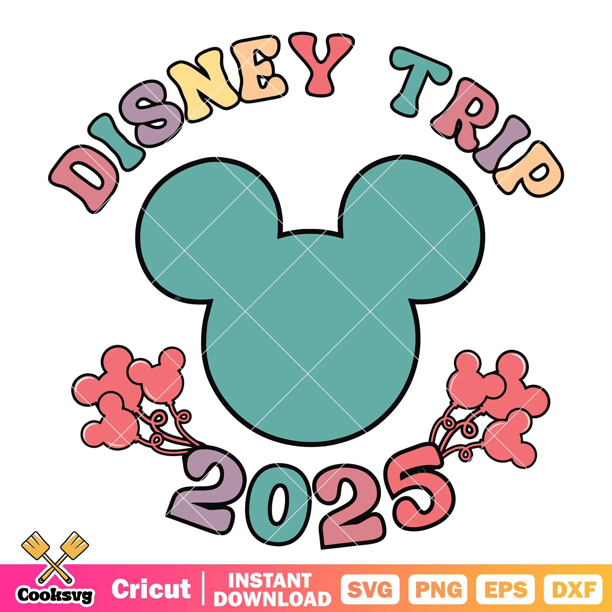 Mickey color head disney trip 2025 svg, disney trip 2025 svg, mickey head svg