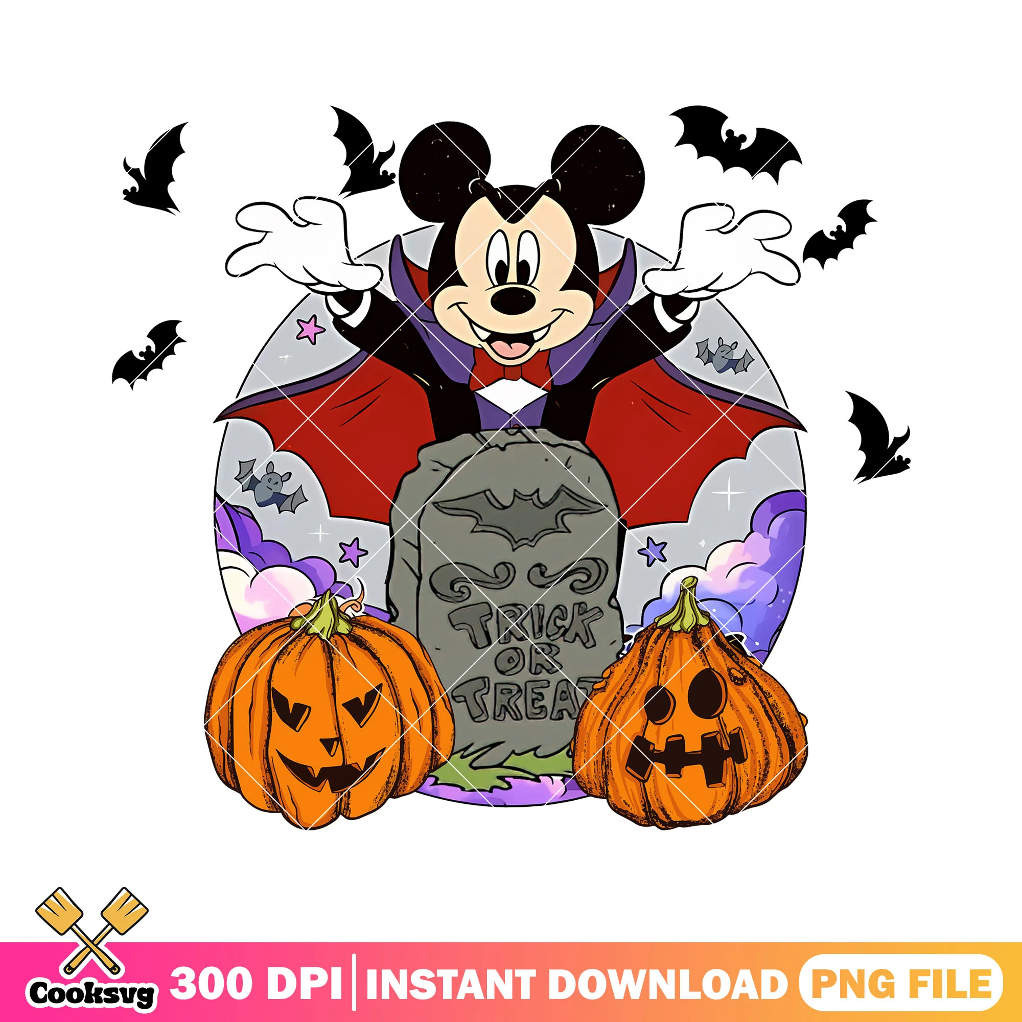 Mickey dracula trick or treat png, disney art png, when is halloween png