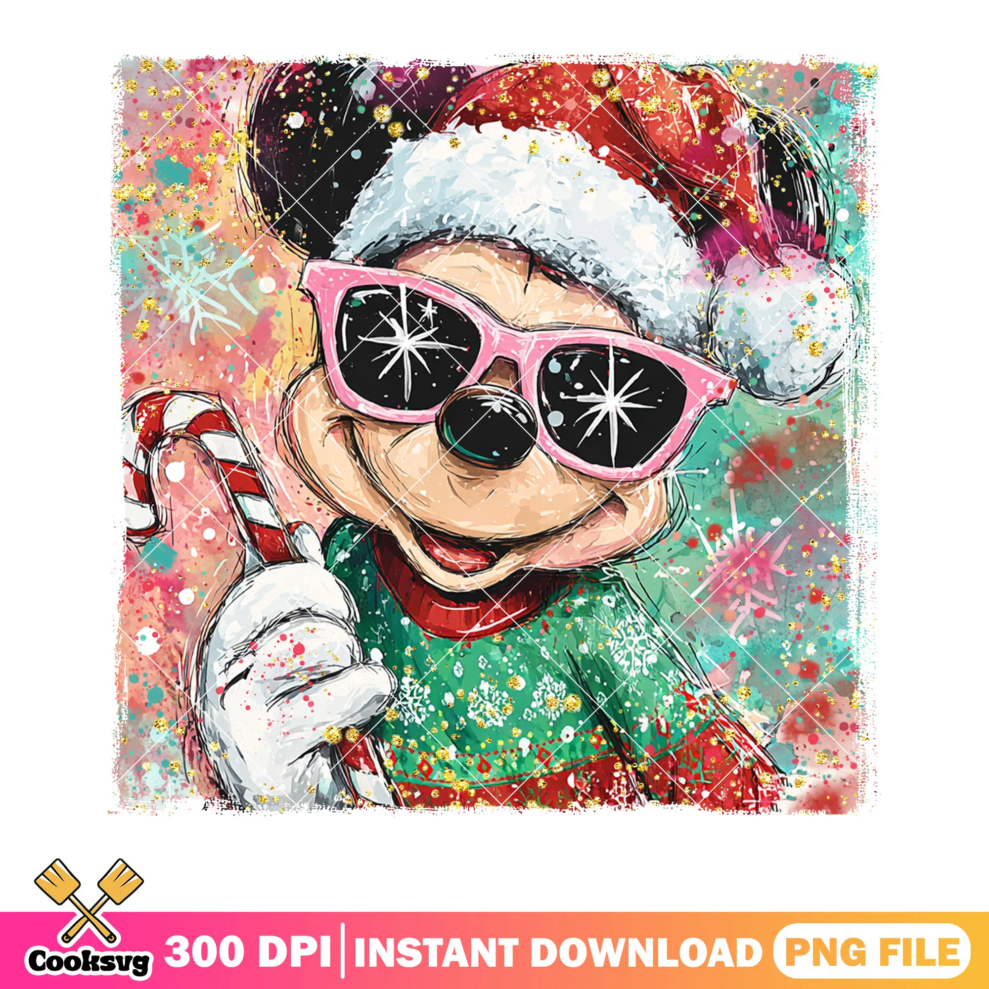 Mickey graffiti christmas png, santa hat png, mickey and friends png