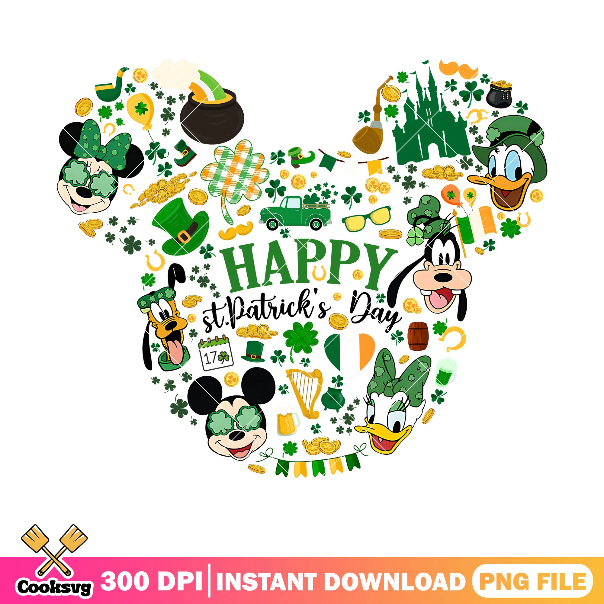 Mickey head happy patrick day png, mickey mouse head png