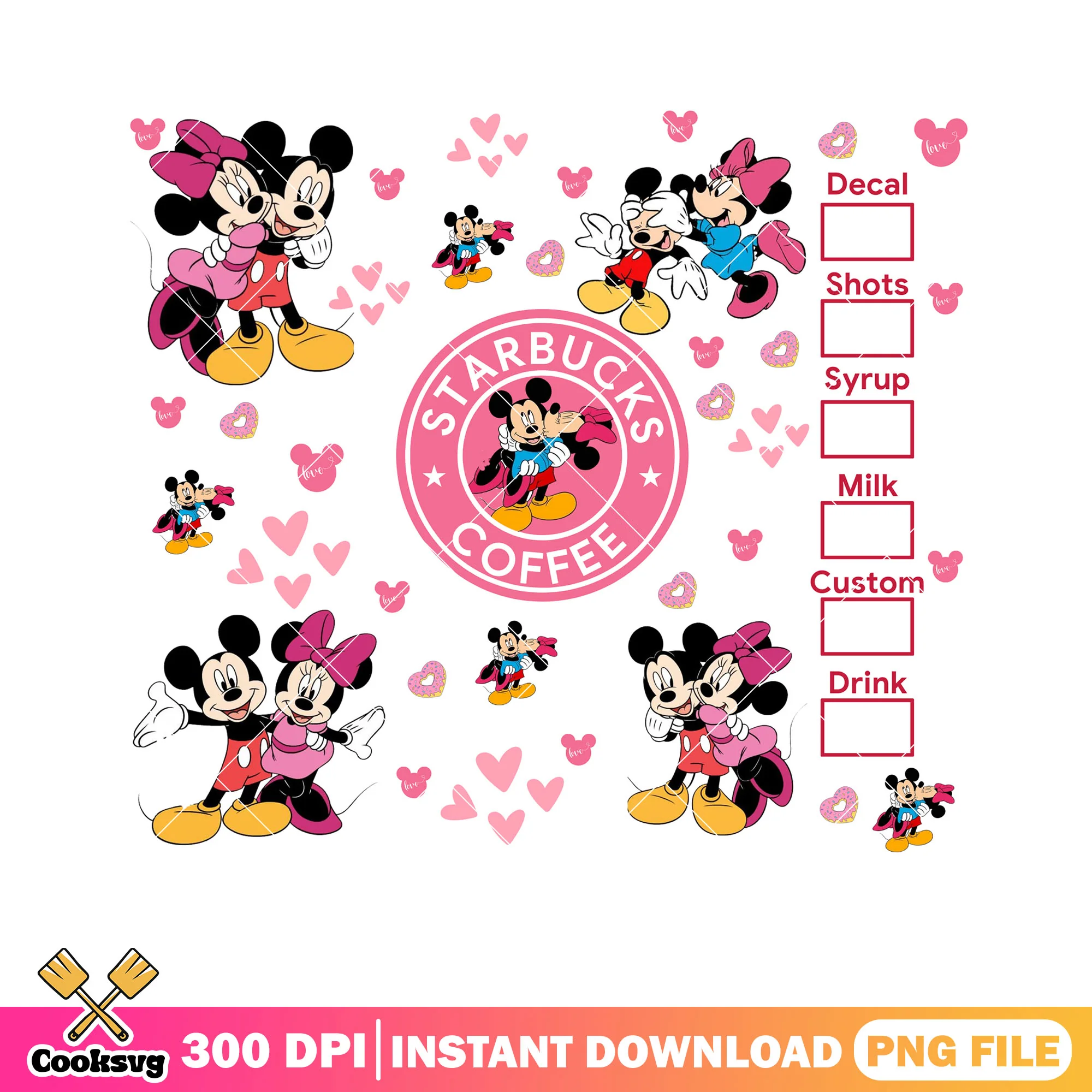 Mickey minnie star buck coffee png, valentine day png, disney valentines png